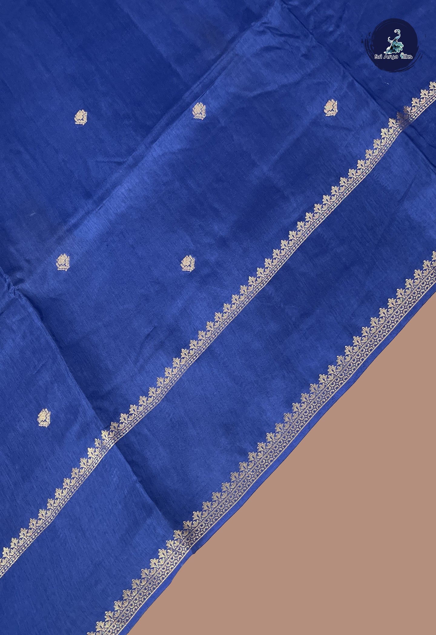 Navy Blue Mysore Silk With Zari Buttas Pattern