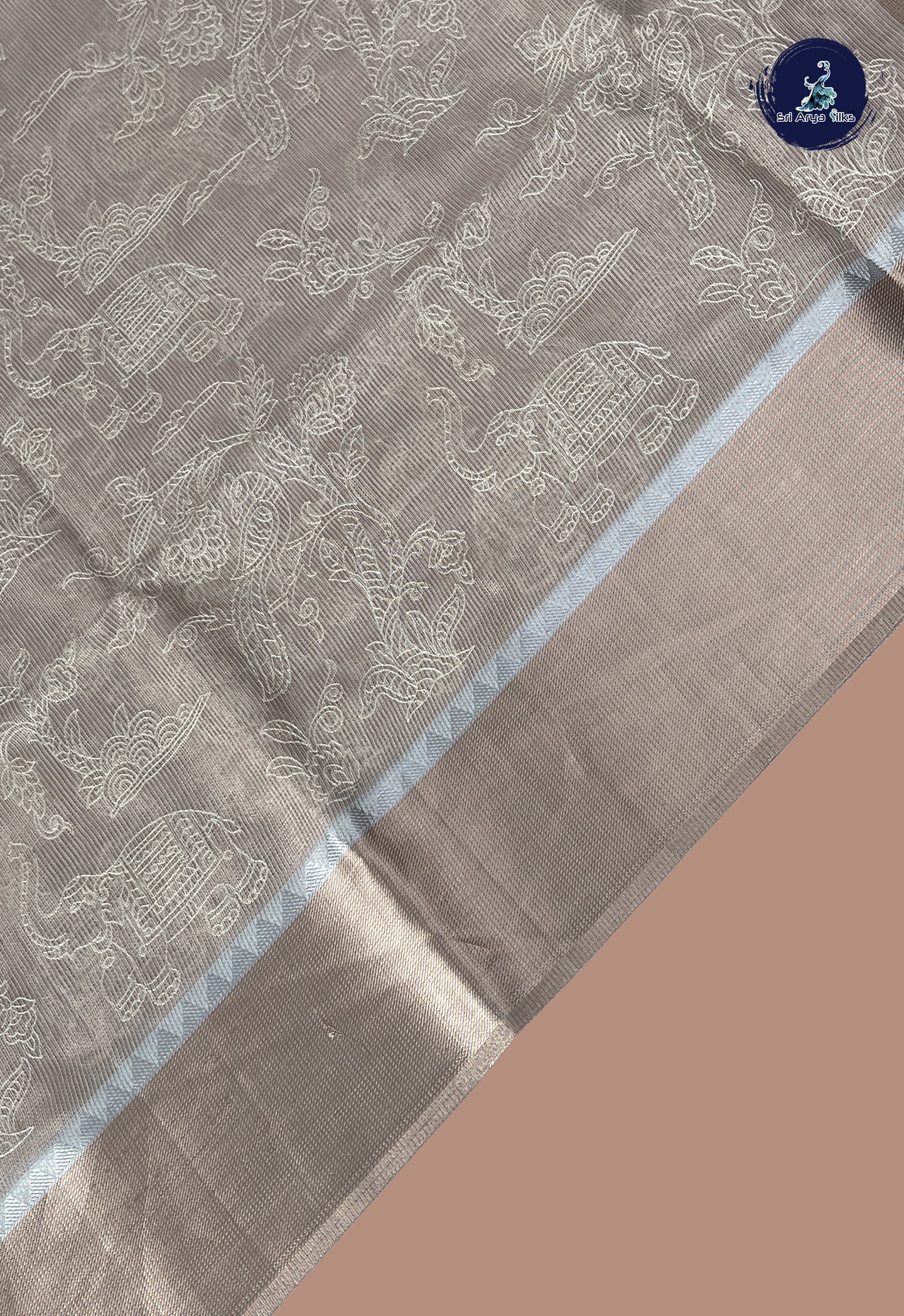 Beige Pink Tissue Banarasi Saree With Kalamkari Pattern