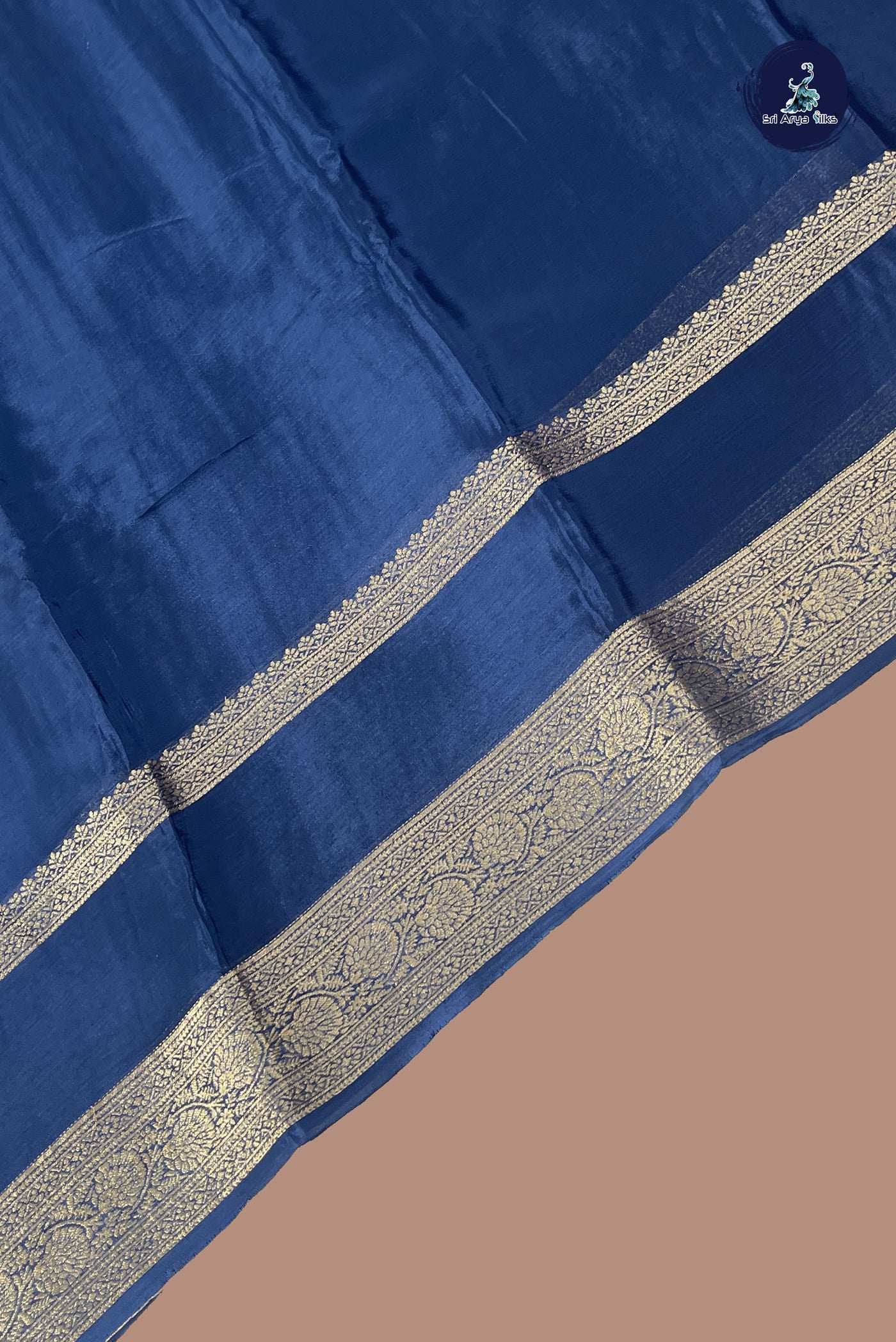 Navy Blue Mysore Silk With Plain Pattern