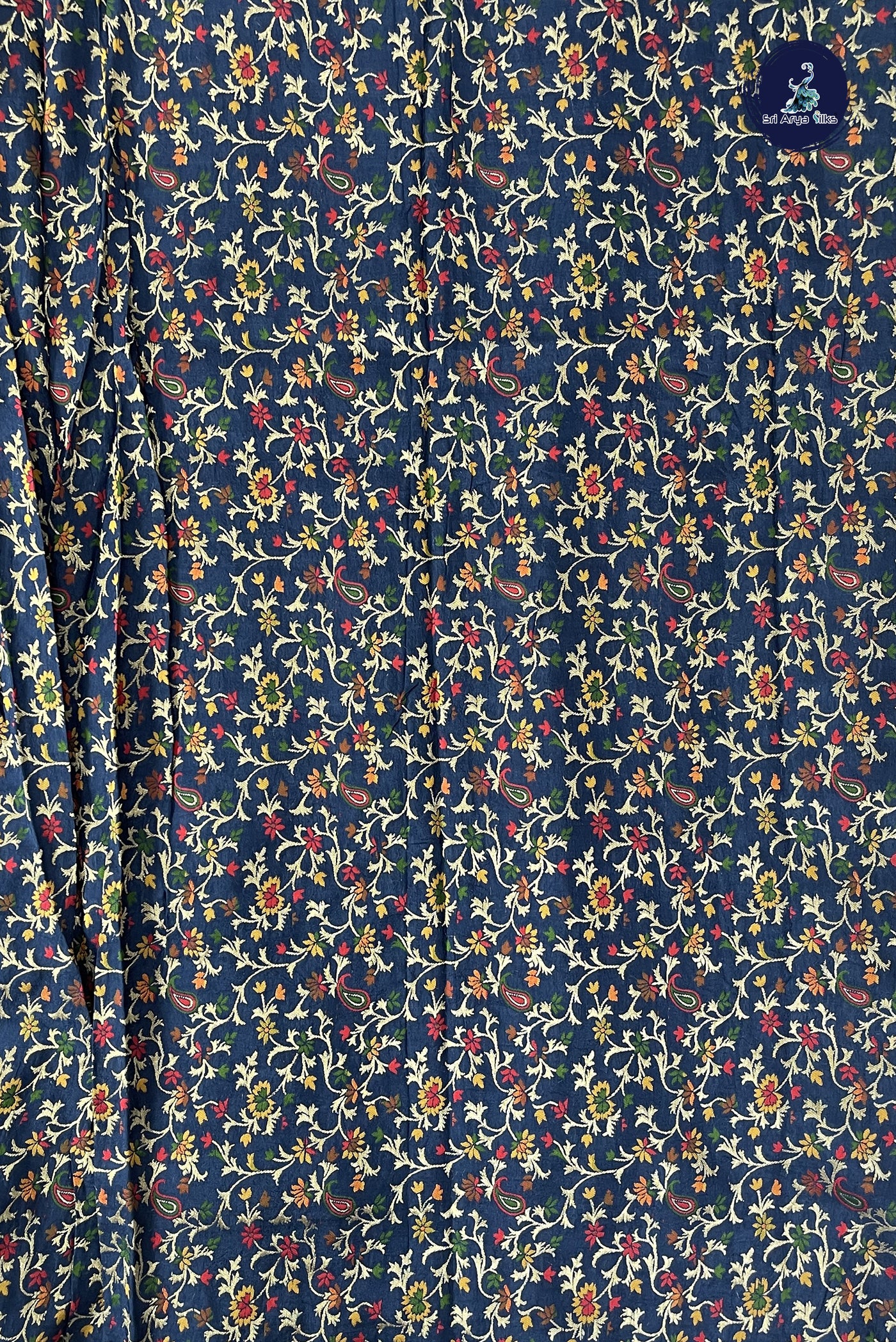 Navy Blue Mysore Silk With Plain Pattern