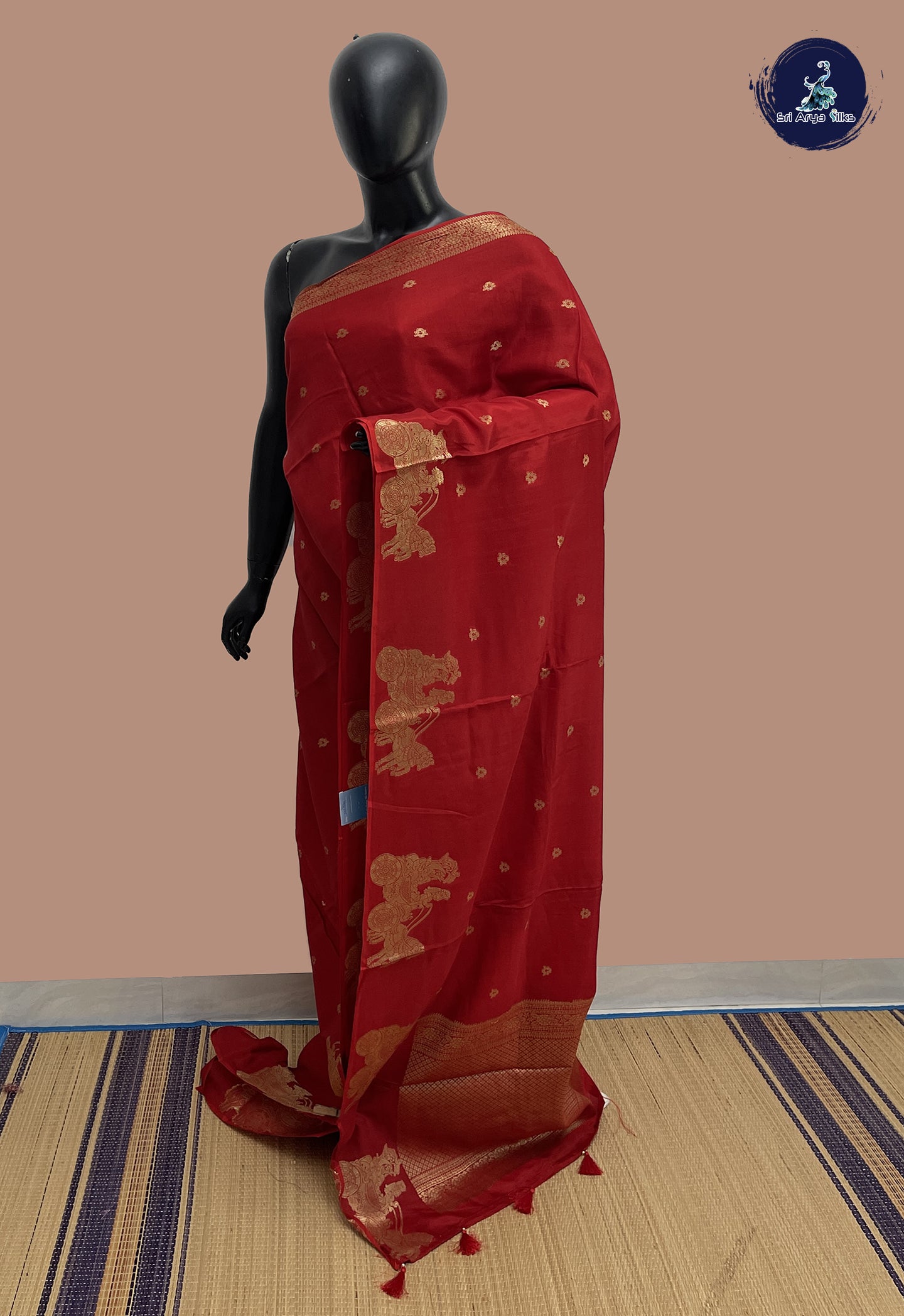 Dual Tone Maroon Semi Banarasi Saree With Zari Buttas Pattern