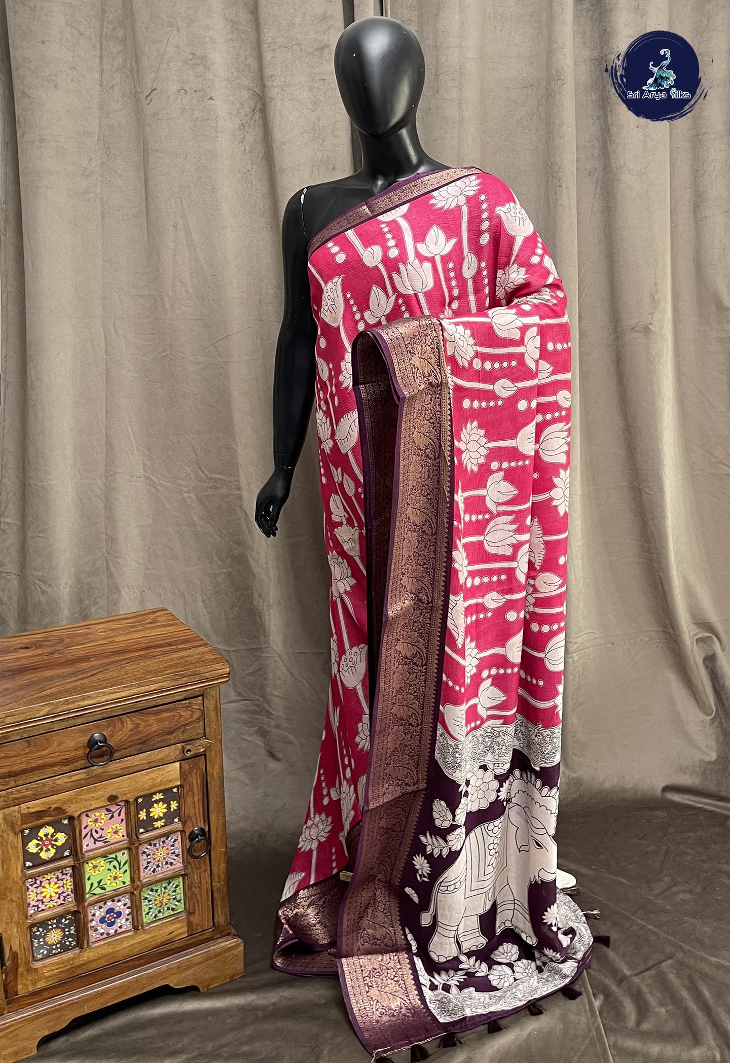 Pink Semi Tussar Saree With Printed Pattern