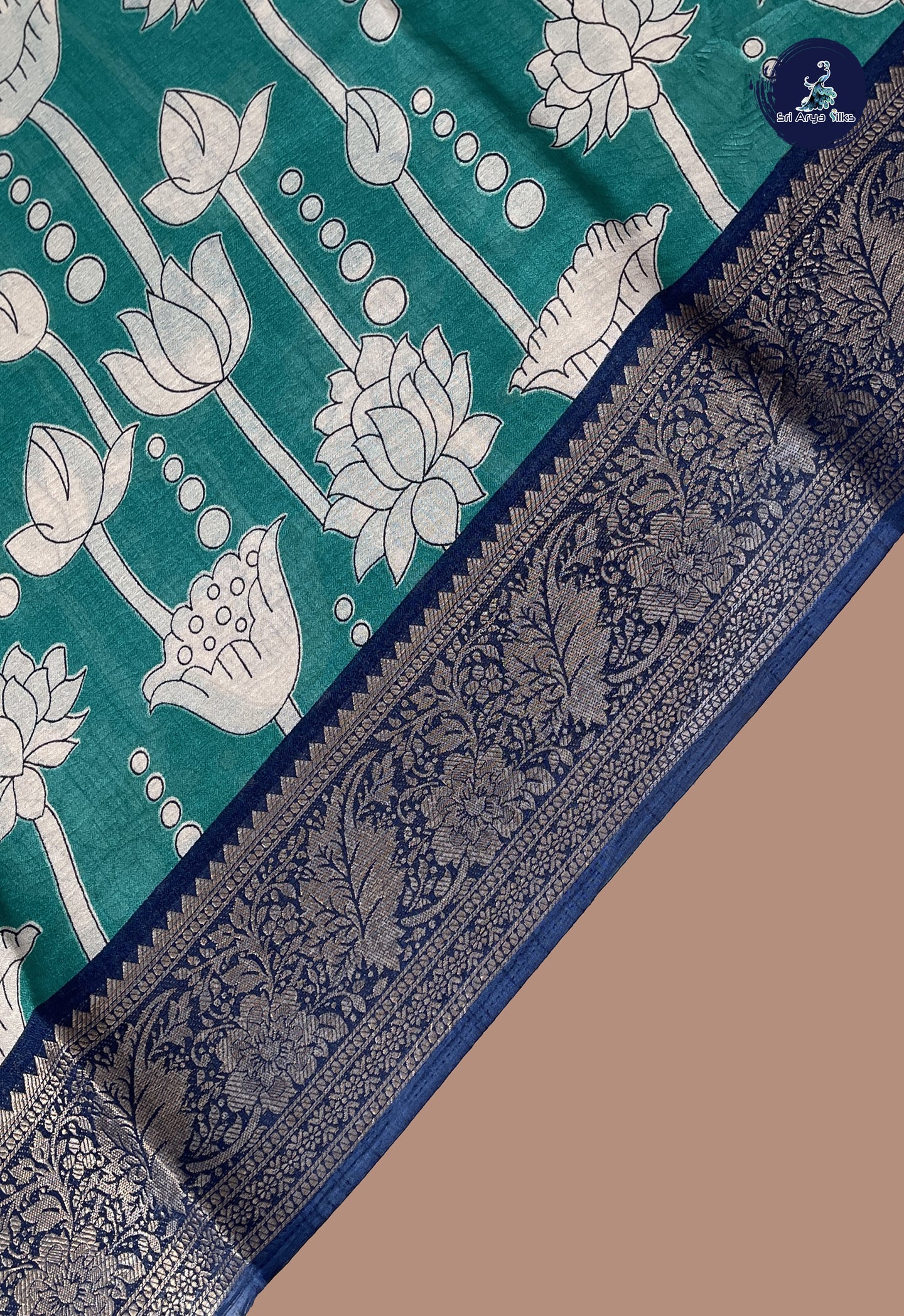 Teal Semi Tussar Saree With Printed Pattern
