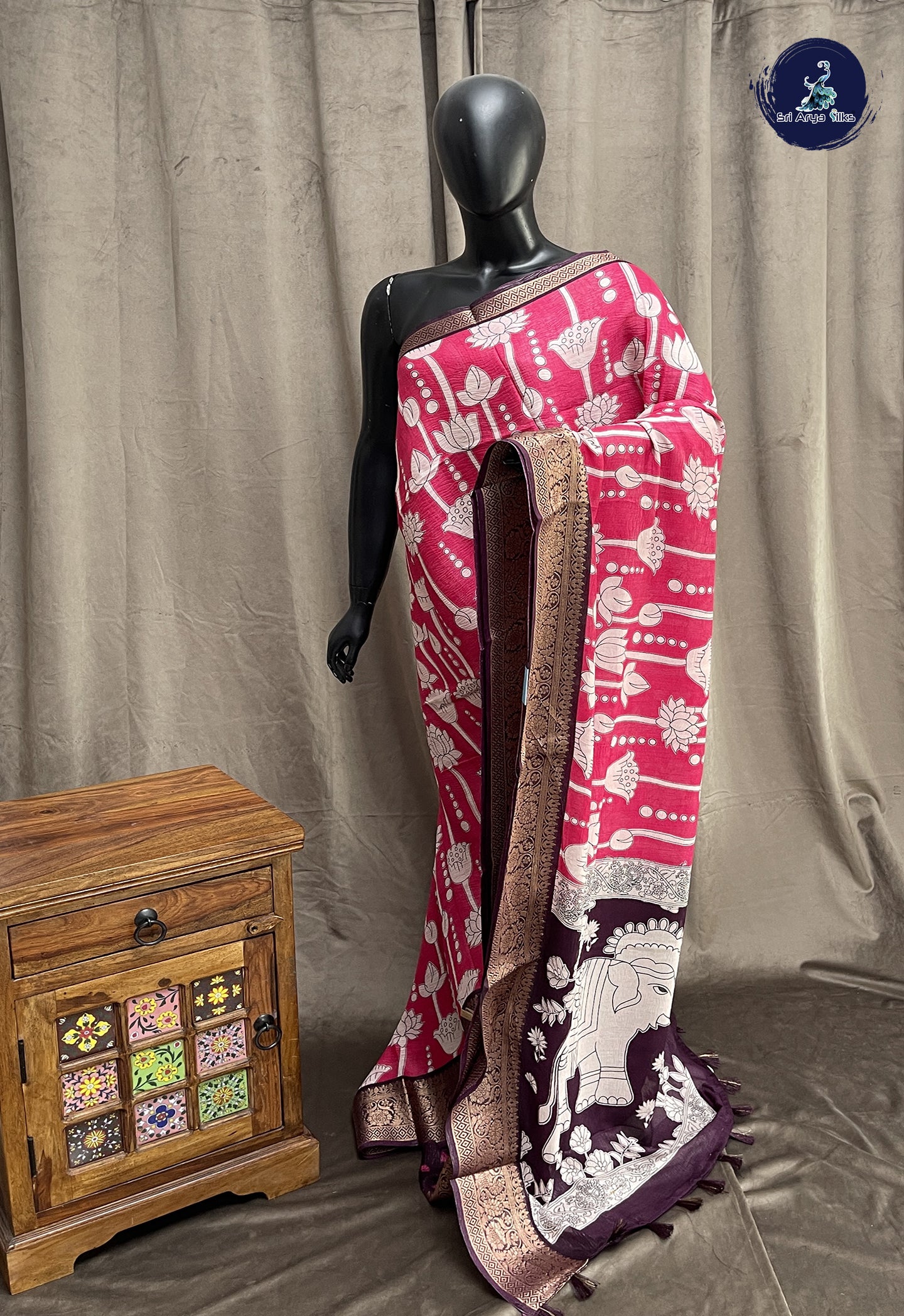 Pink Semi Tussar Saree With Printed Pattern