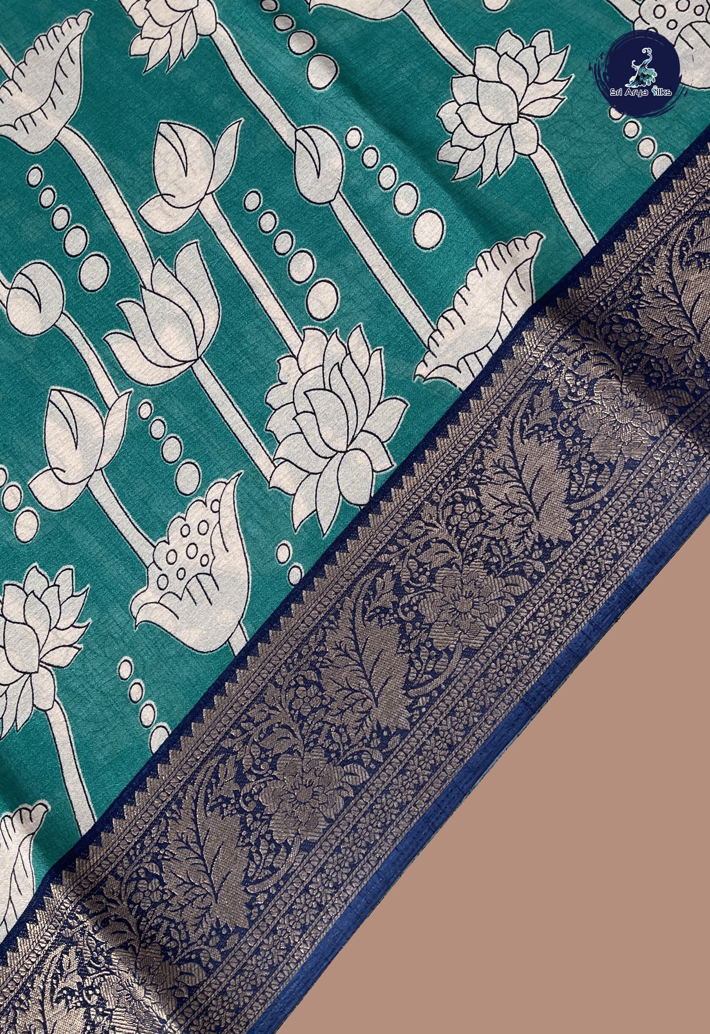 Teal Semi Tussar Saree With Printed Pattern