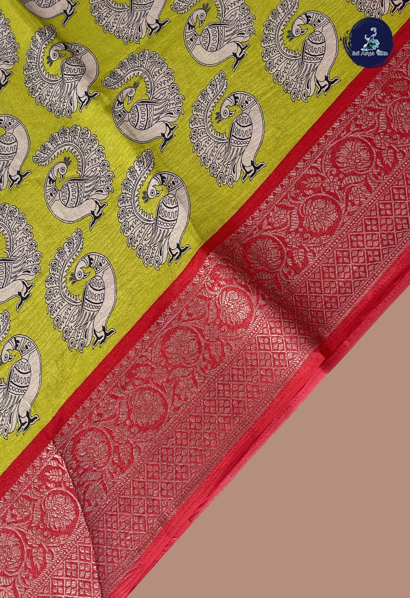 Flurocent Green Semi Tussar Saree With Printed Pattern
