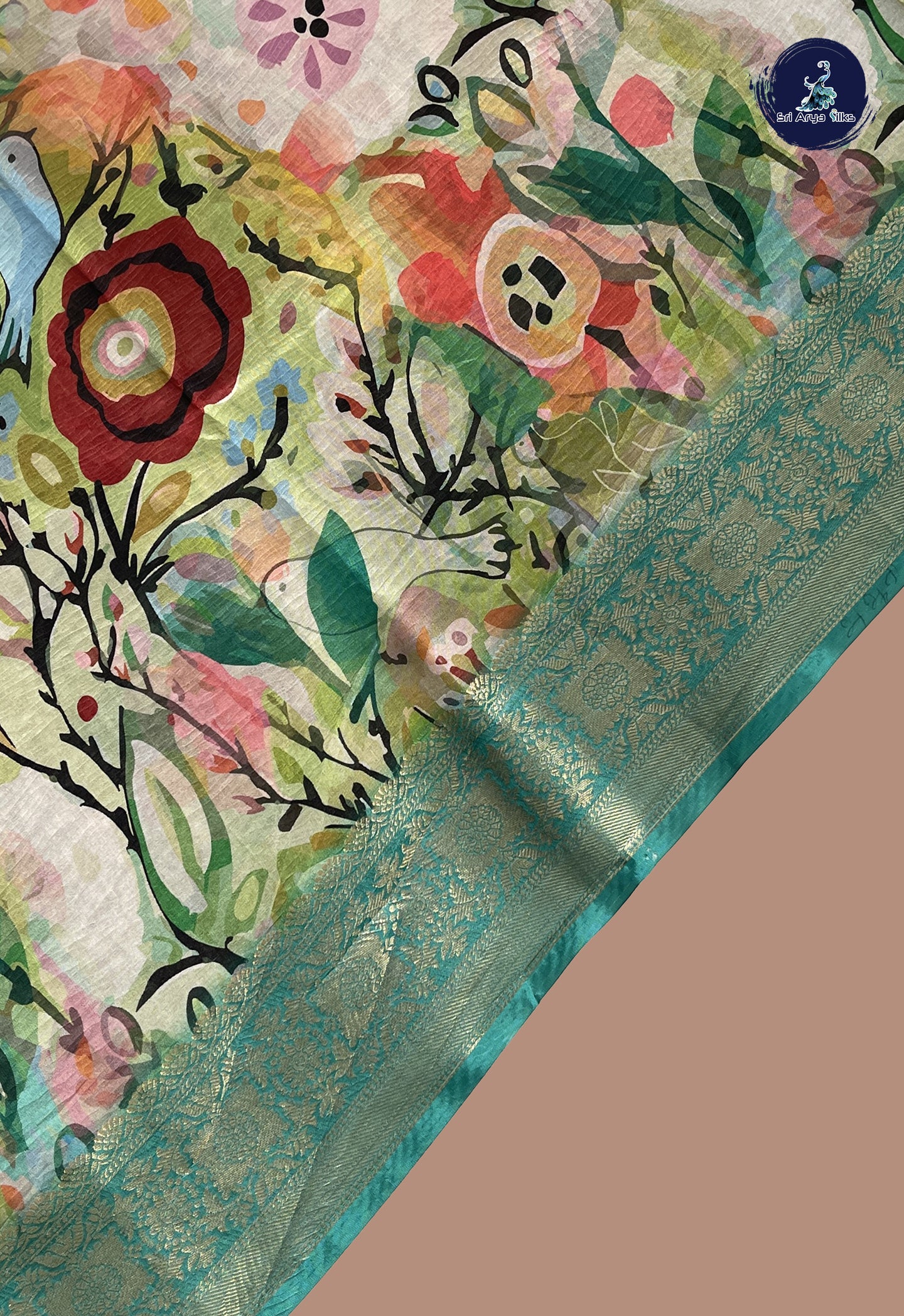 Pastel Green Semi Tussar Saree With Printed Pattern