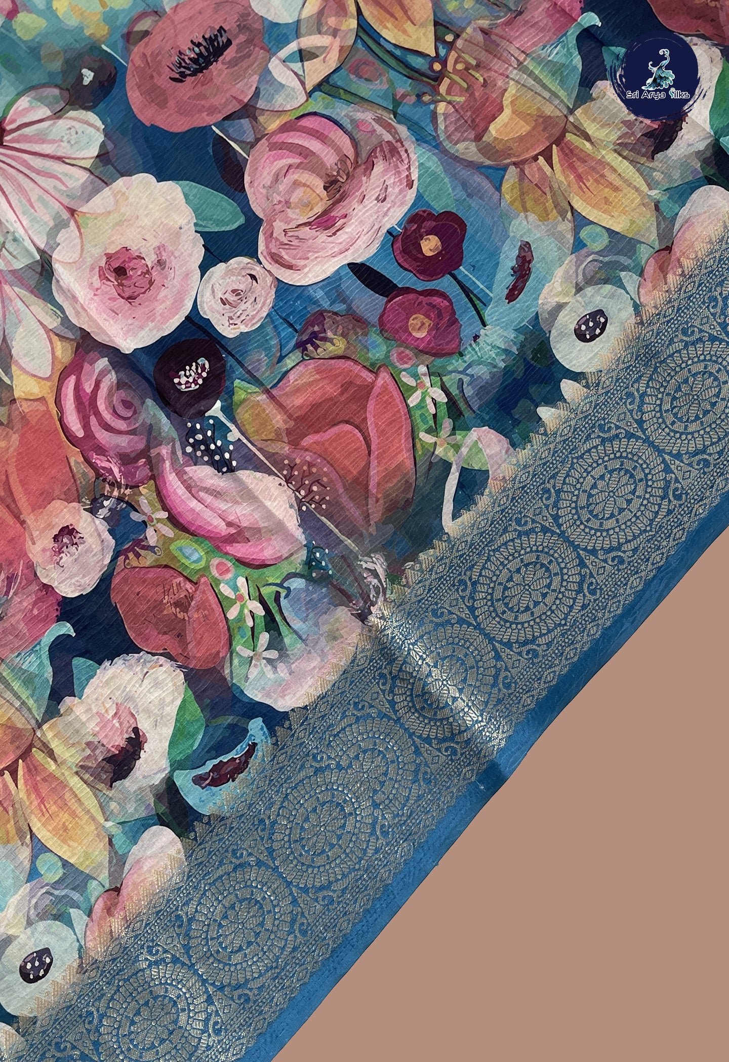 Blue Semi Tussar Saree With Printed Pattern