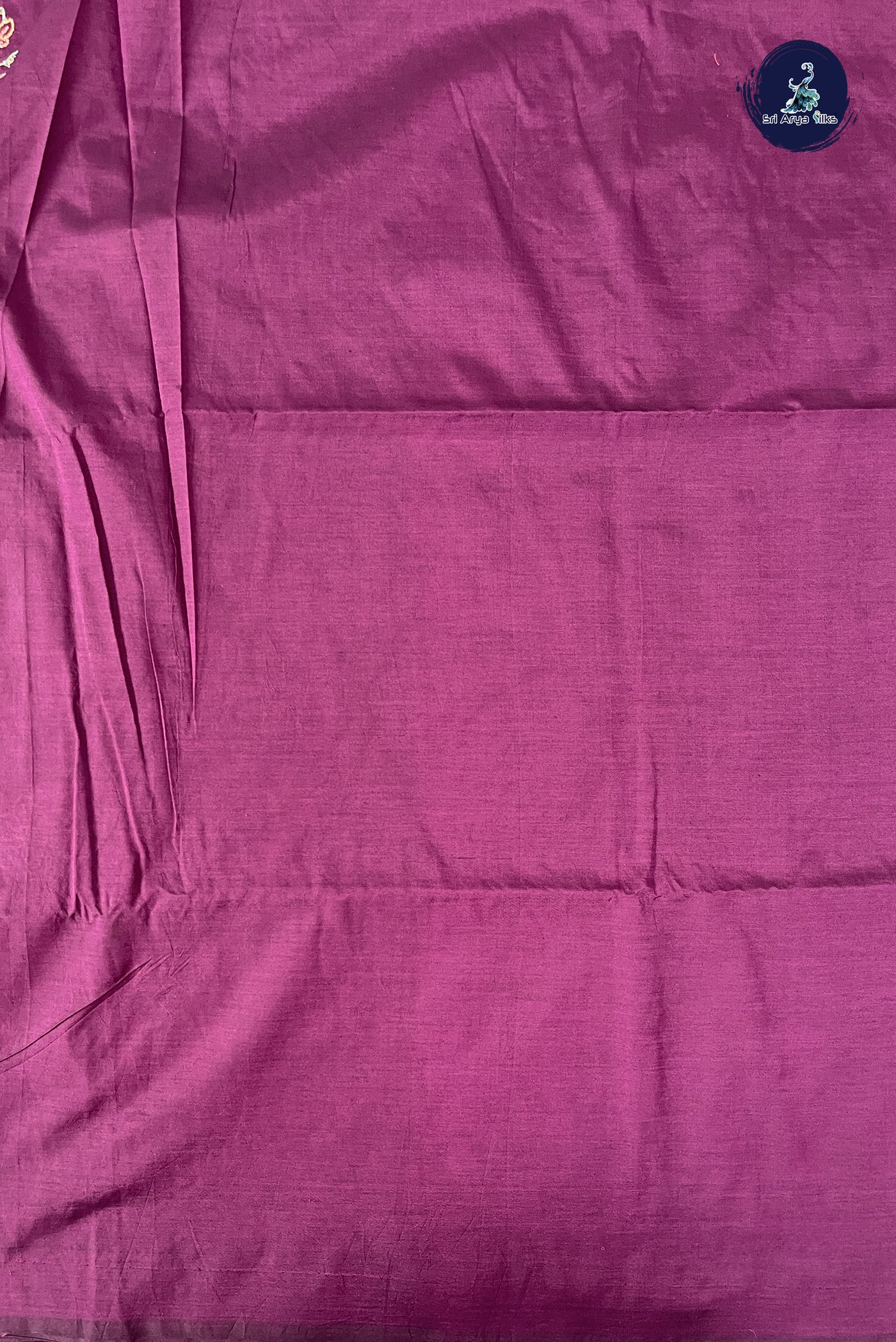 Dark Brinjal Semi Silk Cotton Saree With Thread Work Pattern