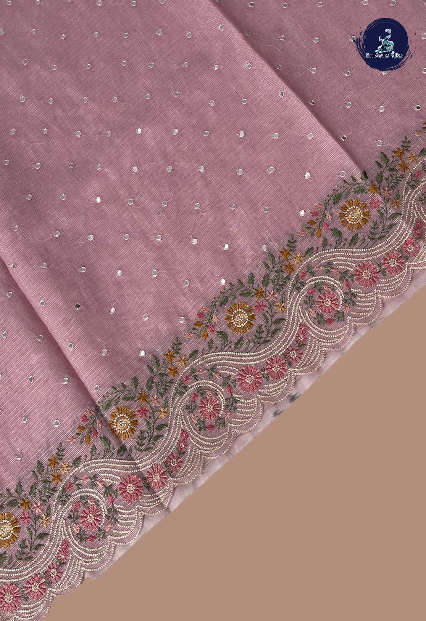 Baby Pink Kota Chanderi Saree With Sequence Work Pattern