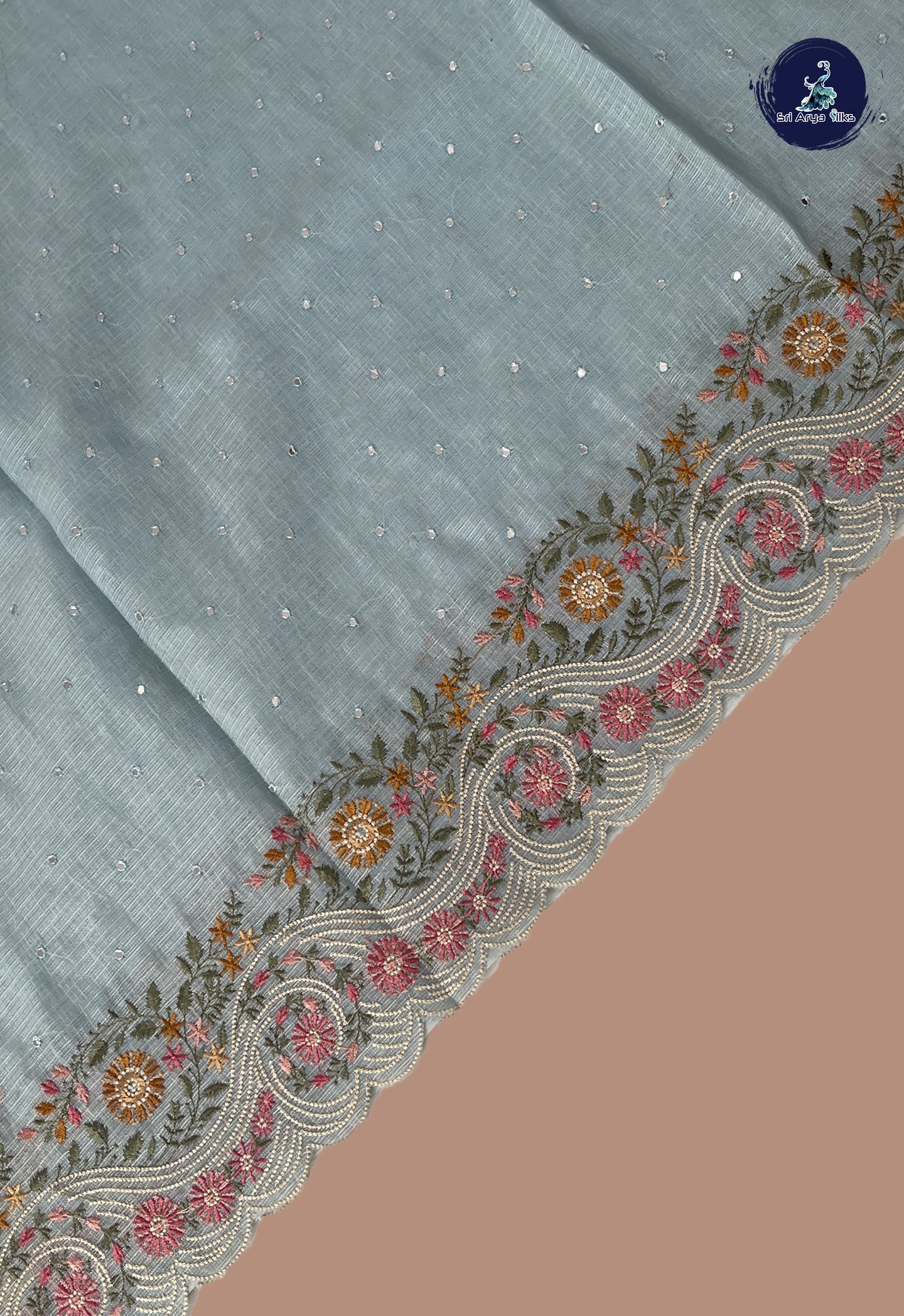 Powder Blue Kota Chanderi Saree With Sequence Work Pattern