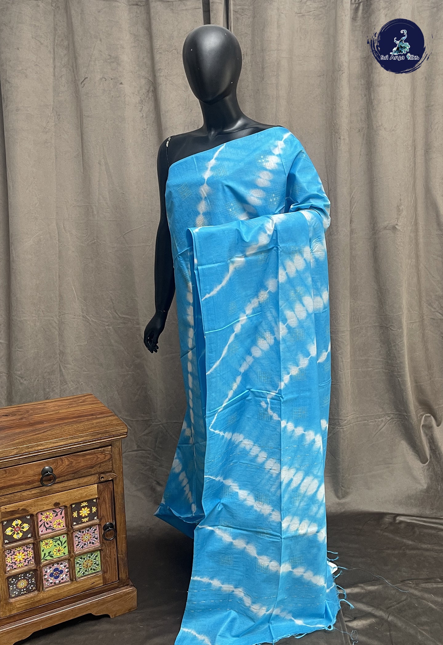 Copper Sulphate Blue Baswada Saree With Shibori Print Pattern