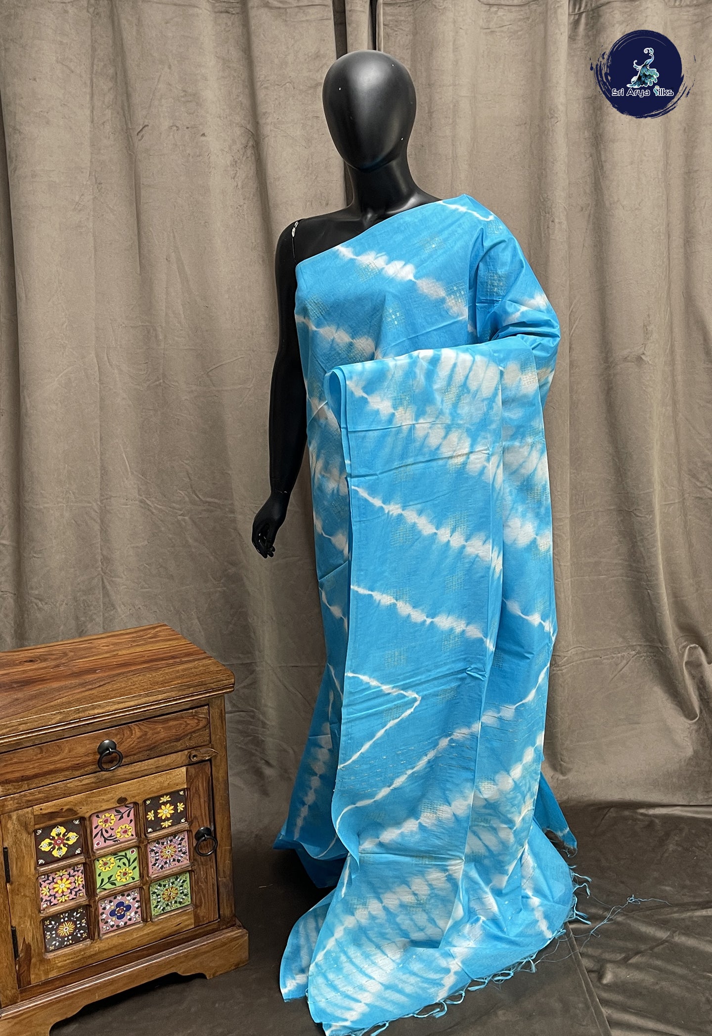 Copper Sulphate Blue Baswada Saree With Shibori Print Pattern