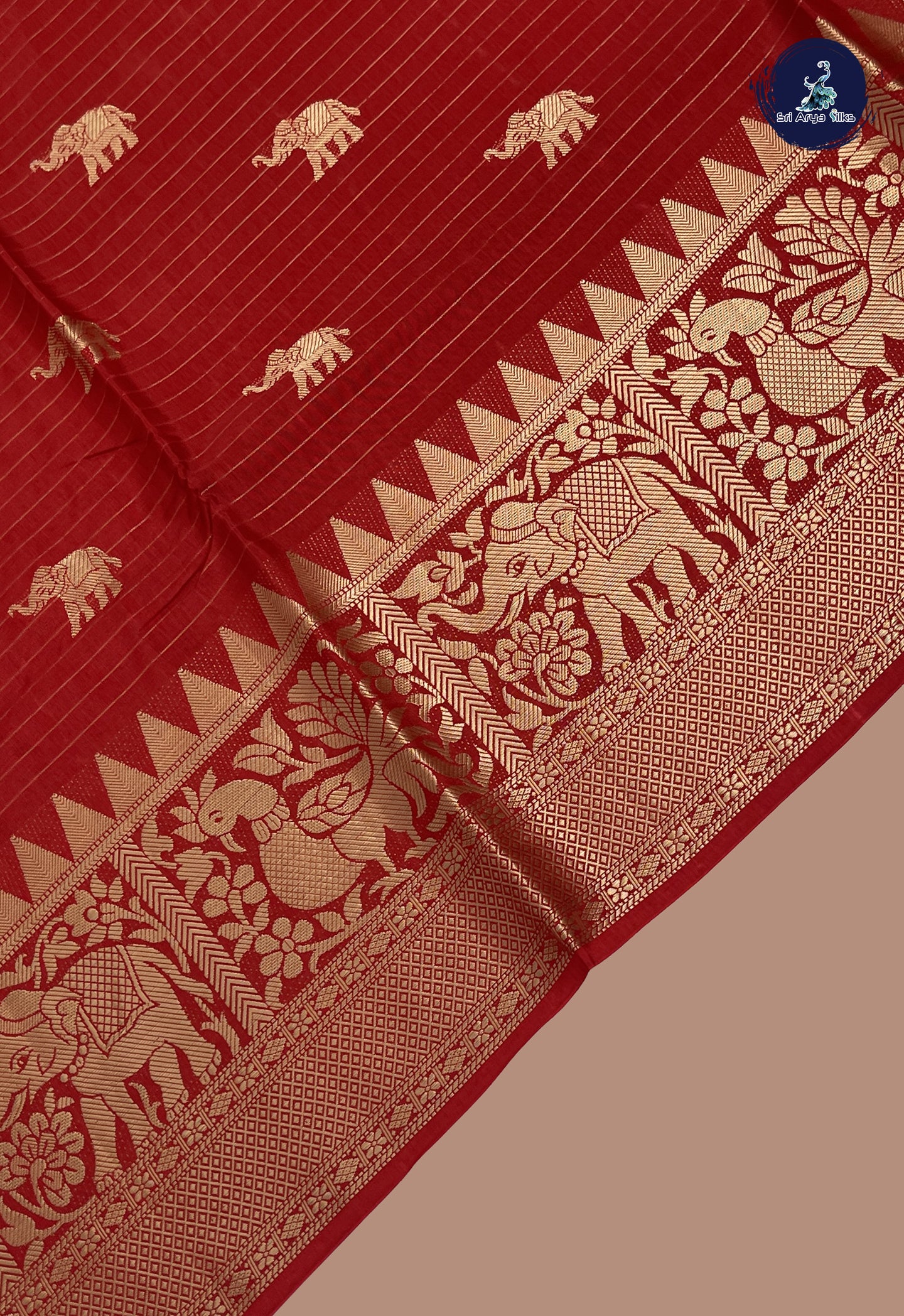 Red Semi Banarasi Saree With Zari Buttas Pattern