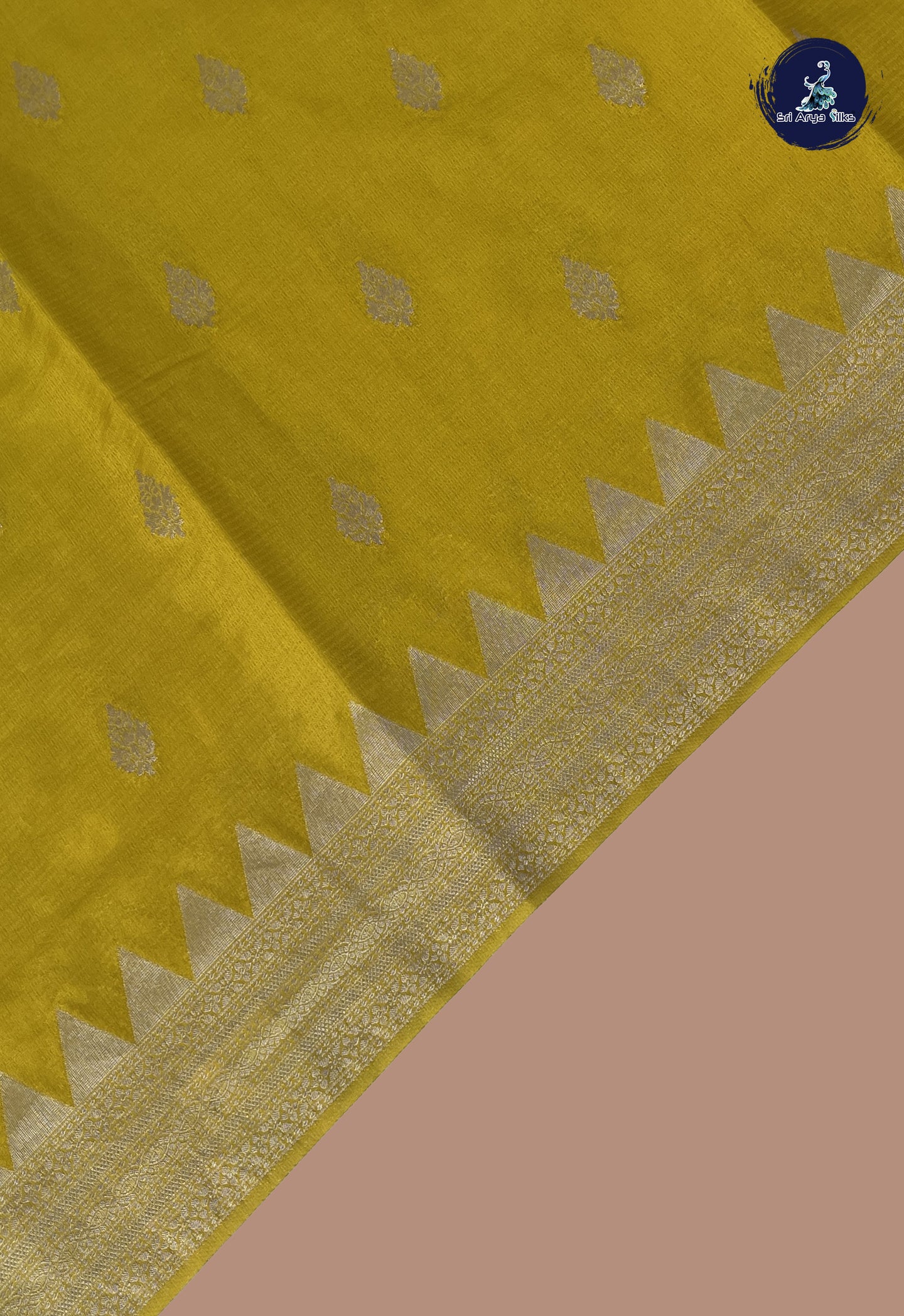 Yellow Semi Banarasi Saree With Zari Buttas Pattern