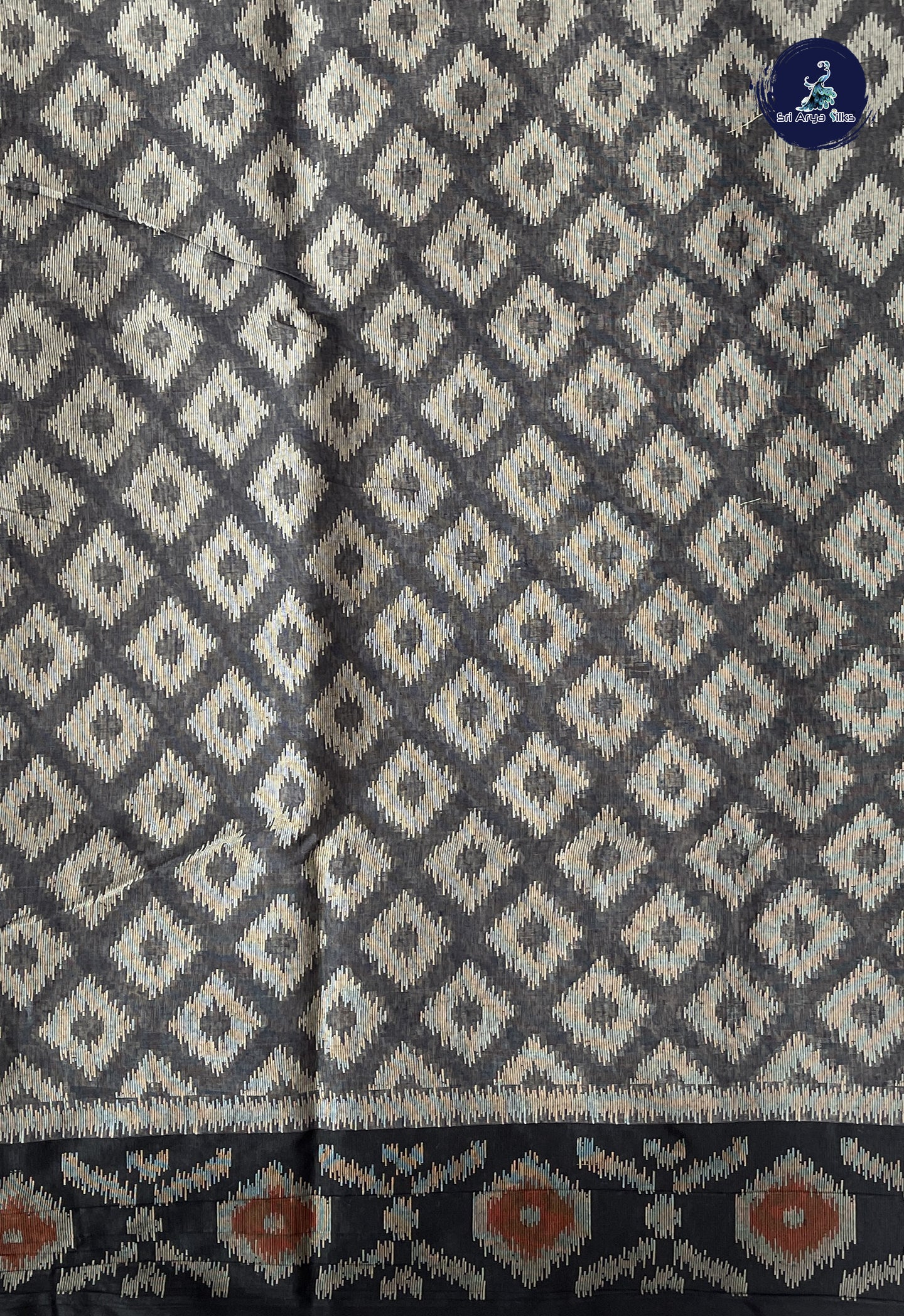 Elephant Grey Katan Silk With Ikat Pattern