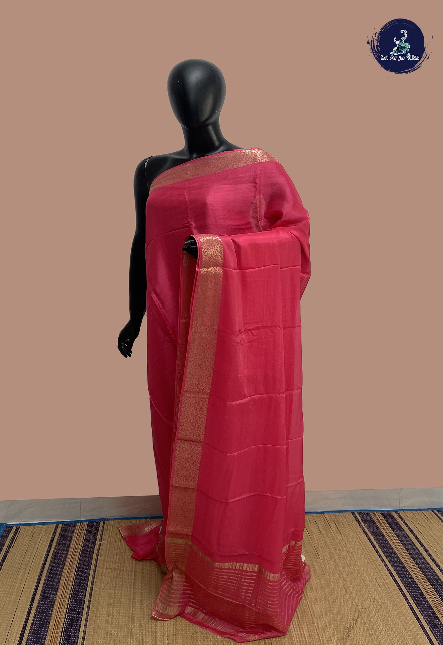 Candy Pink Mysore Silk With Plain Pattern