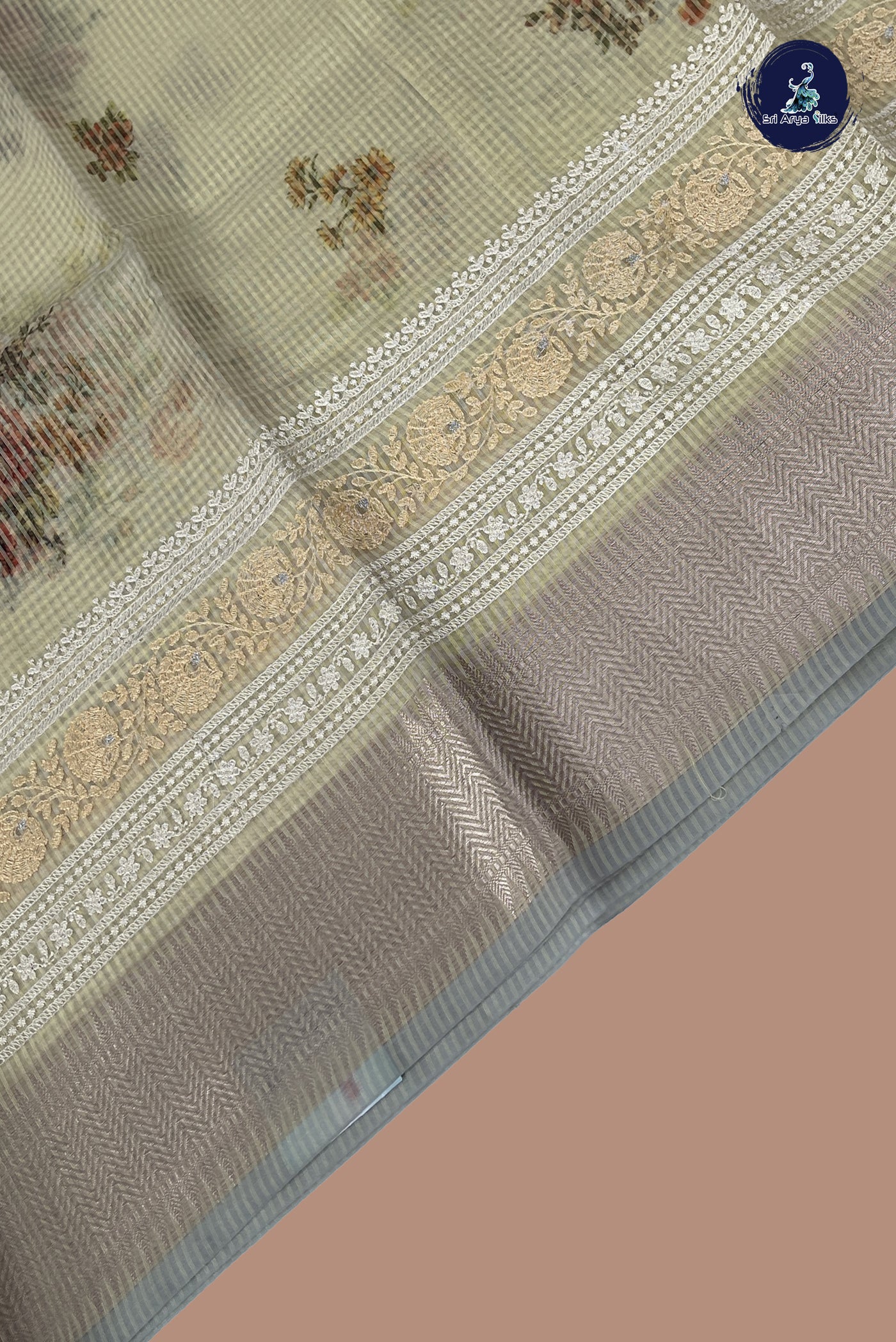 yellow Tissue Saree with Printed pattern