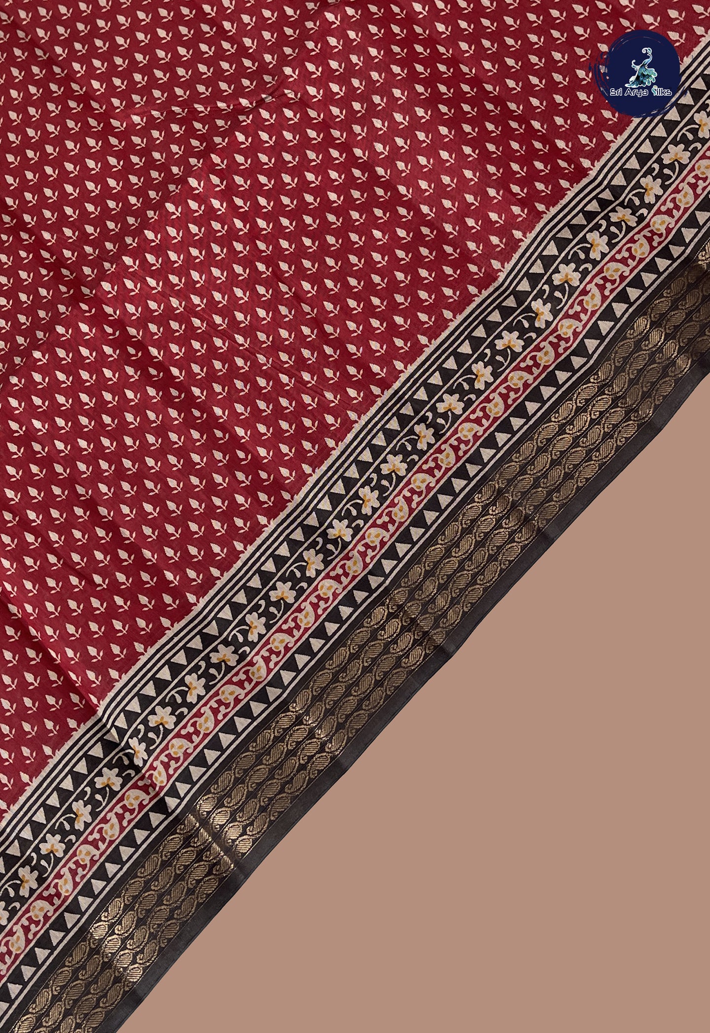 Maroon Chanderi Silk Cotton Saree With Printed Pattern