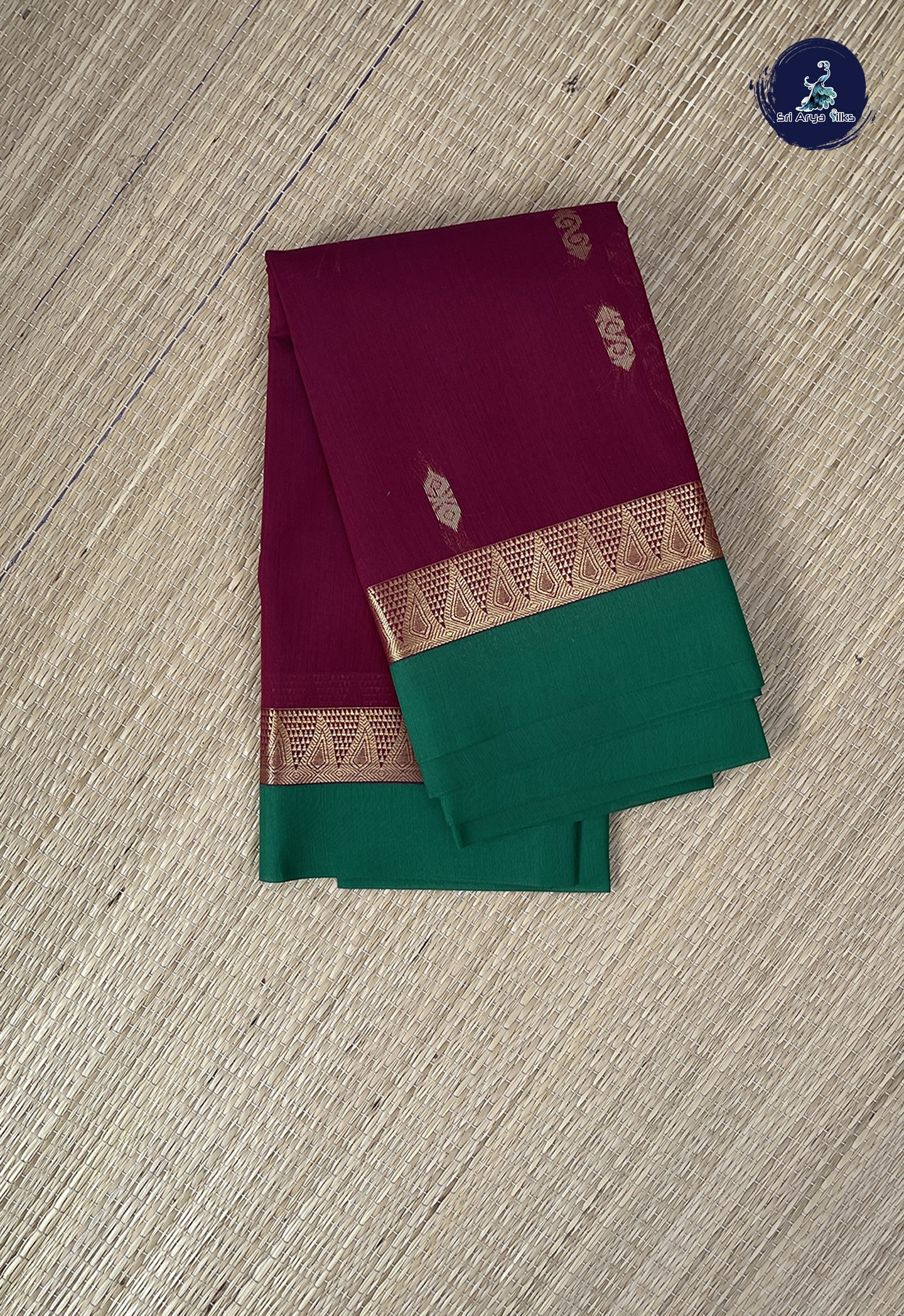Maroon Semi Silk Cotton Saree With Zari Buttas Pattern