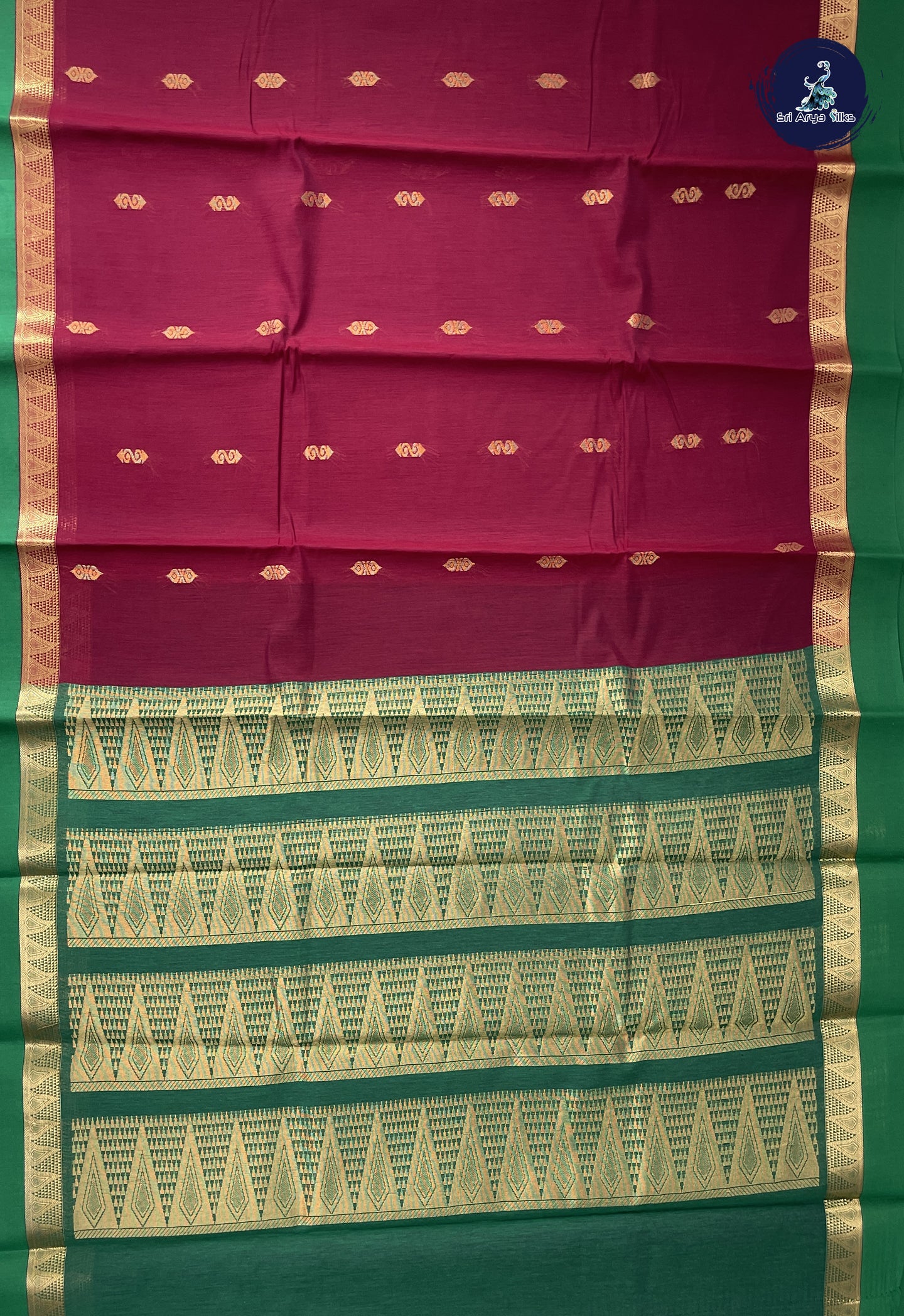 Maroon Semi Silk Cotton Saree With Zari Buttas Pattern