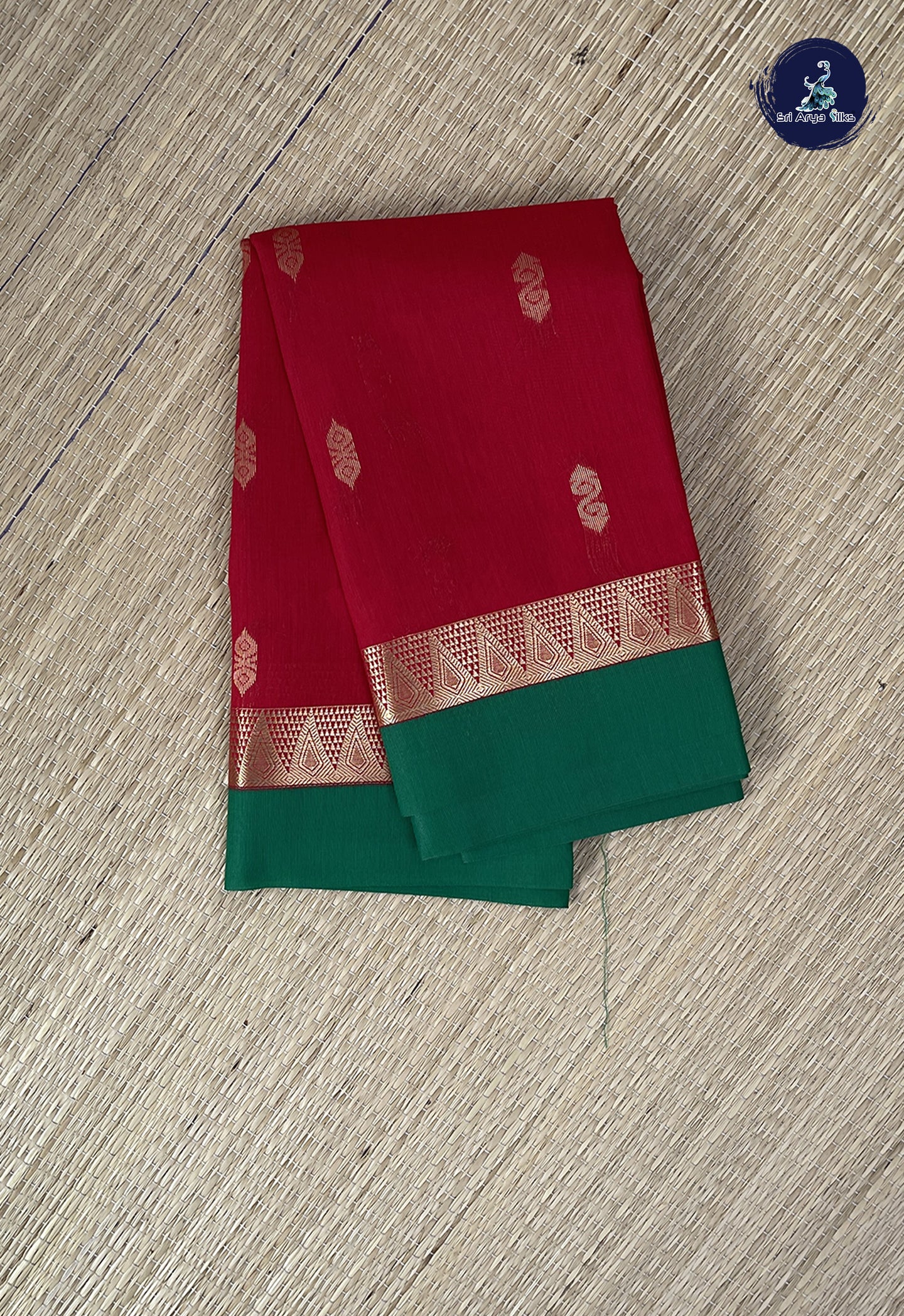 Red Semi Silk Cotton Saree With Zari Buttas Pattern