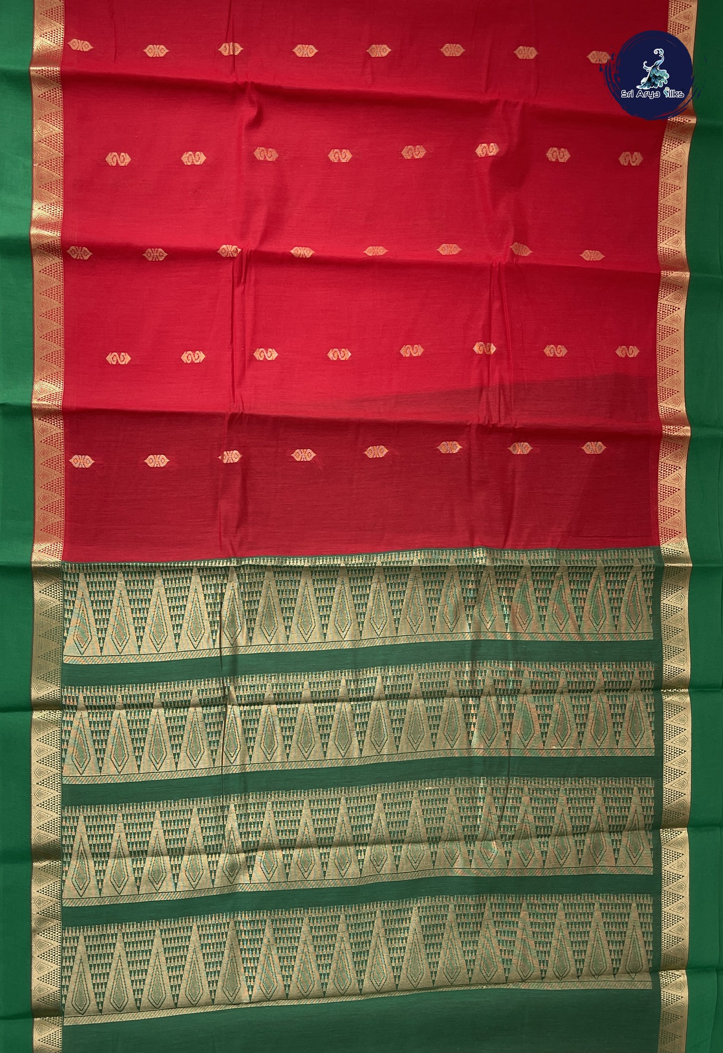 Red Semi Silk Cotton Saree With Zari Buttas Pattern