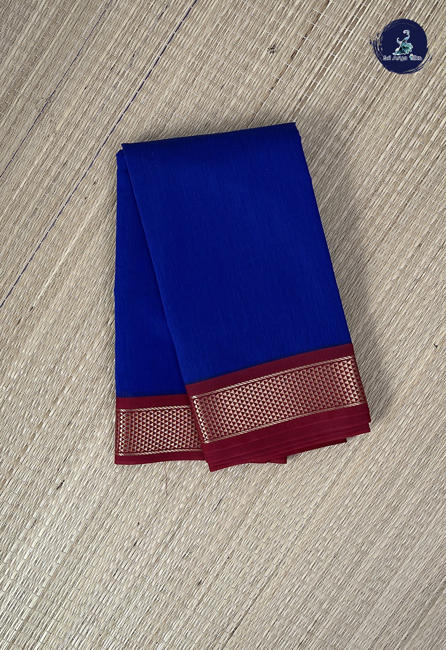 Dark Blue Semi Silk Cotton Saree With Plain Pattern