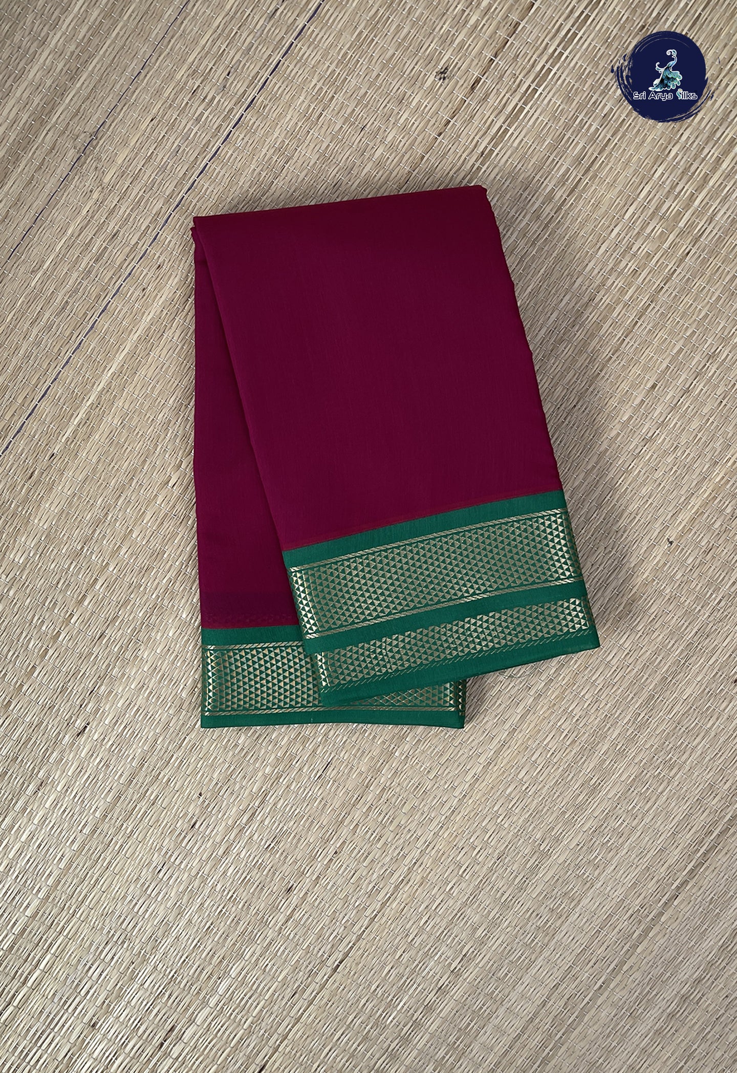 Maroon Semi Silk Cotton Saree With Plain Pattern