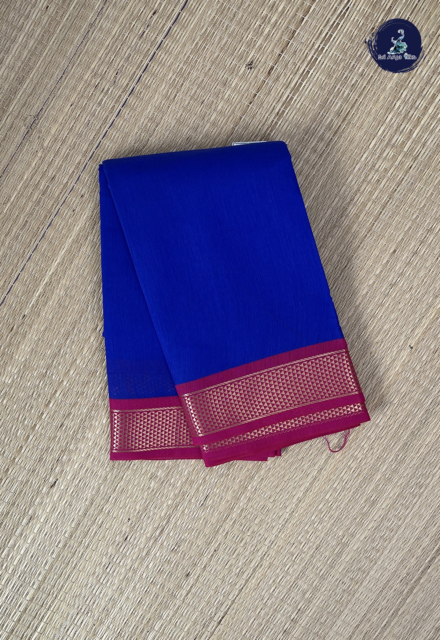 MS Blue Semi Silk Cotton Saree With Plain Pattern