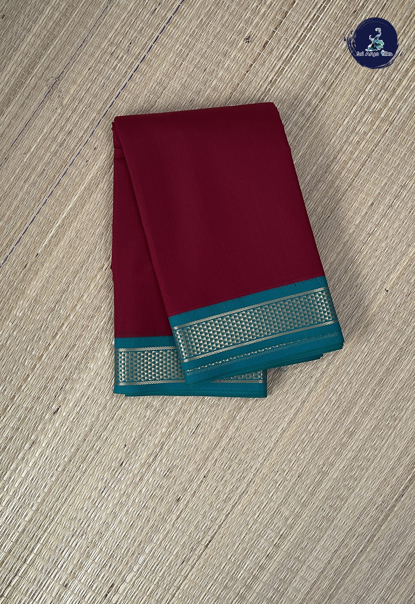 Maroon Semi Silk Cotton Saree With Plain Pattern
