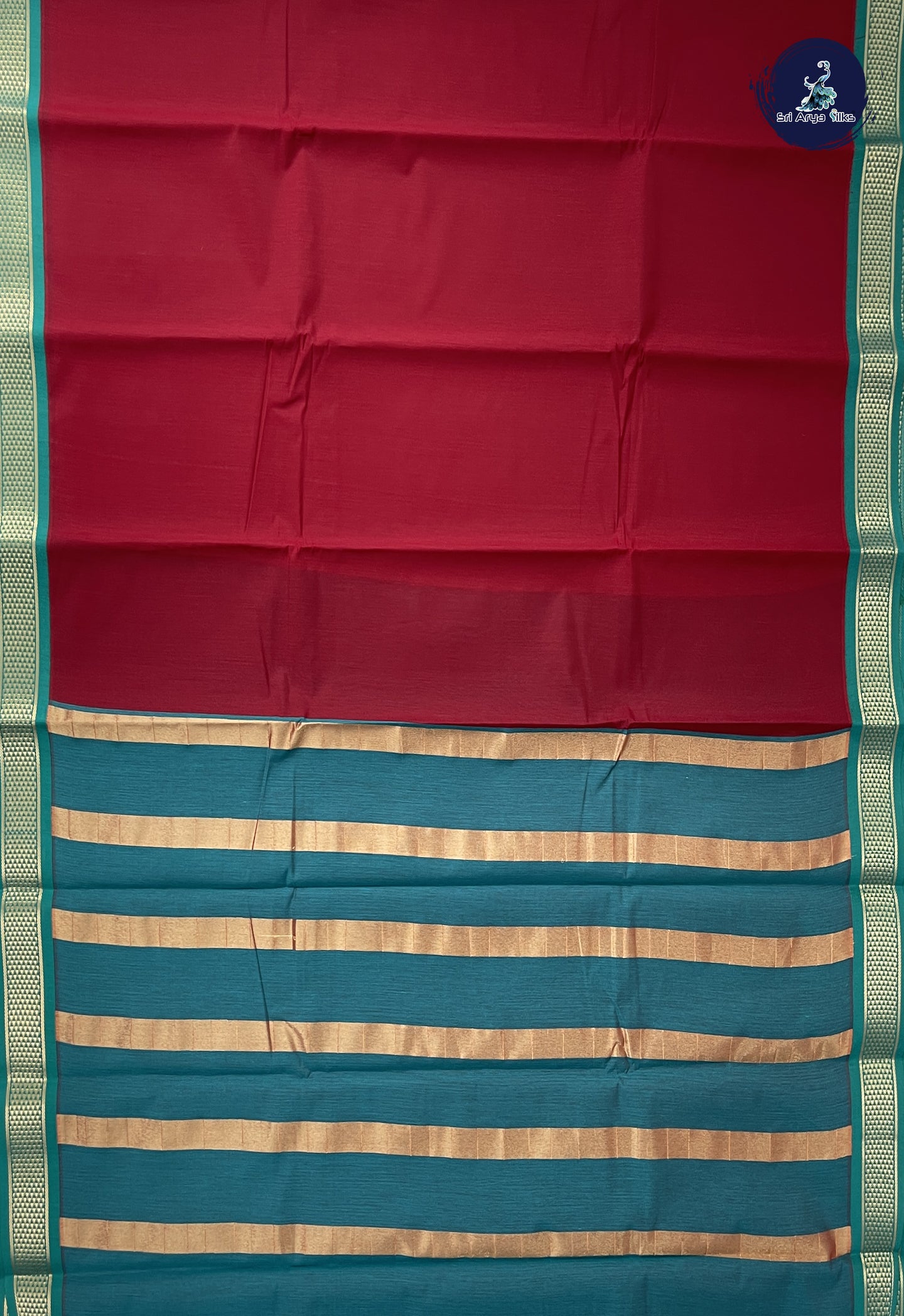 Maroon Semi Silk Cotton Saree With Plain Pattern