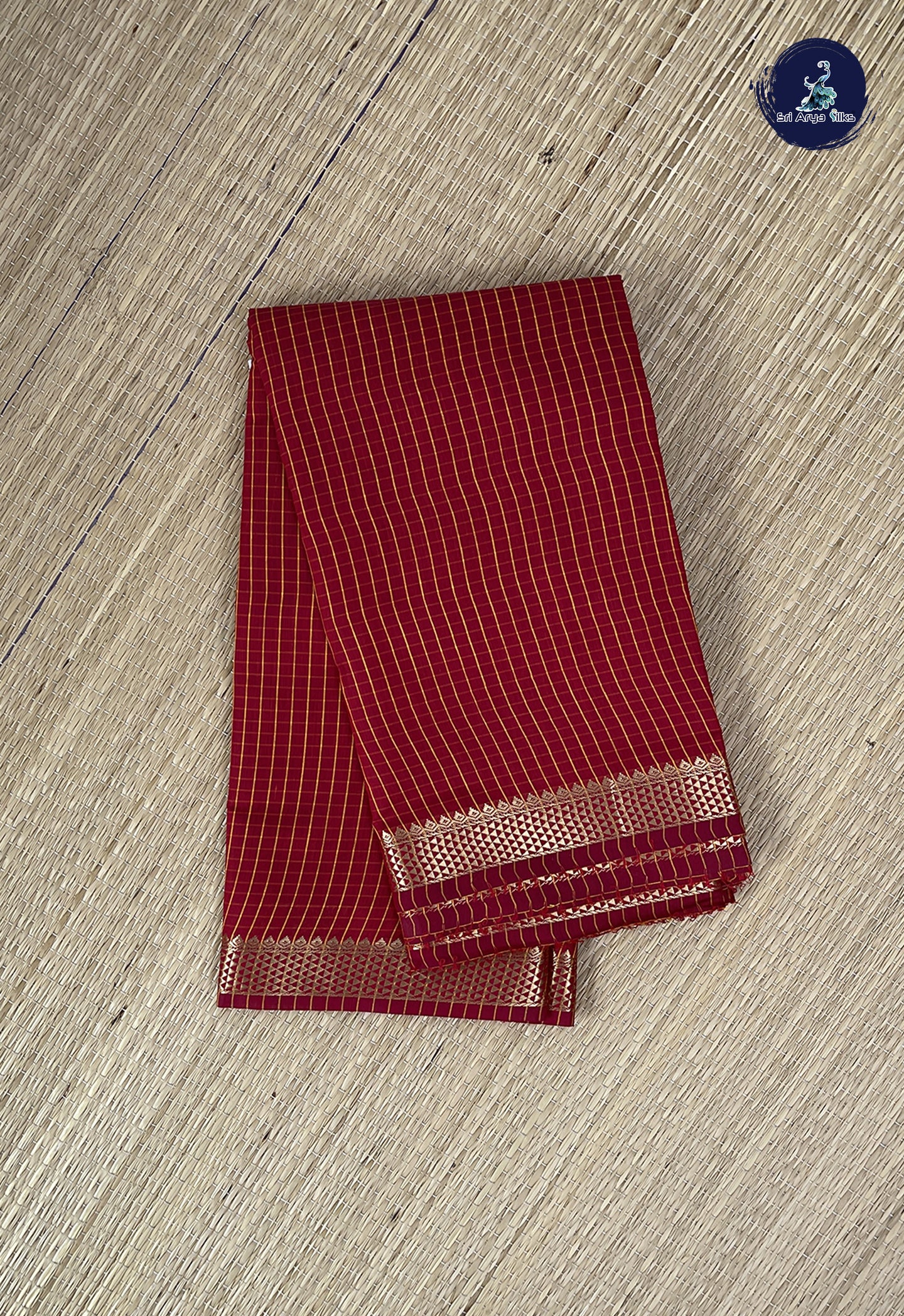 Red Semi Silk Cotton Saree With Checked Pattern