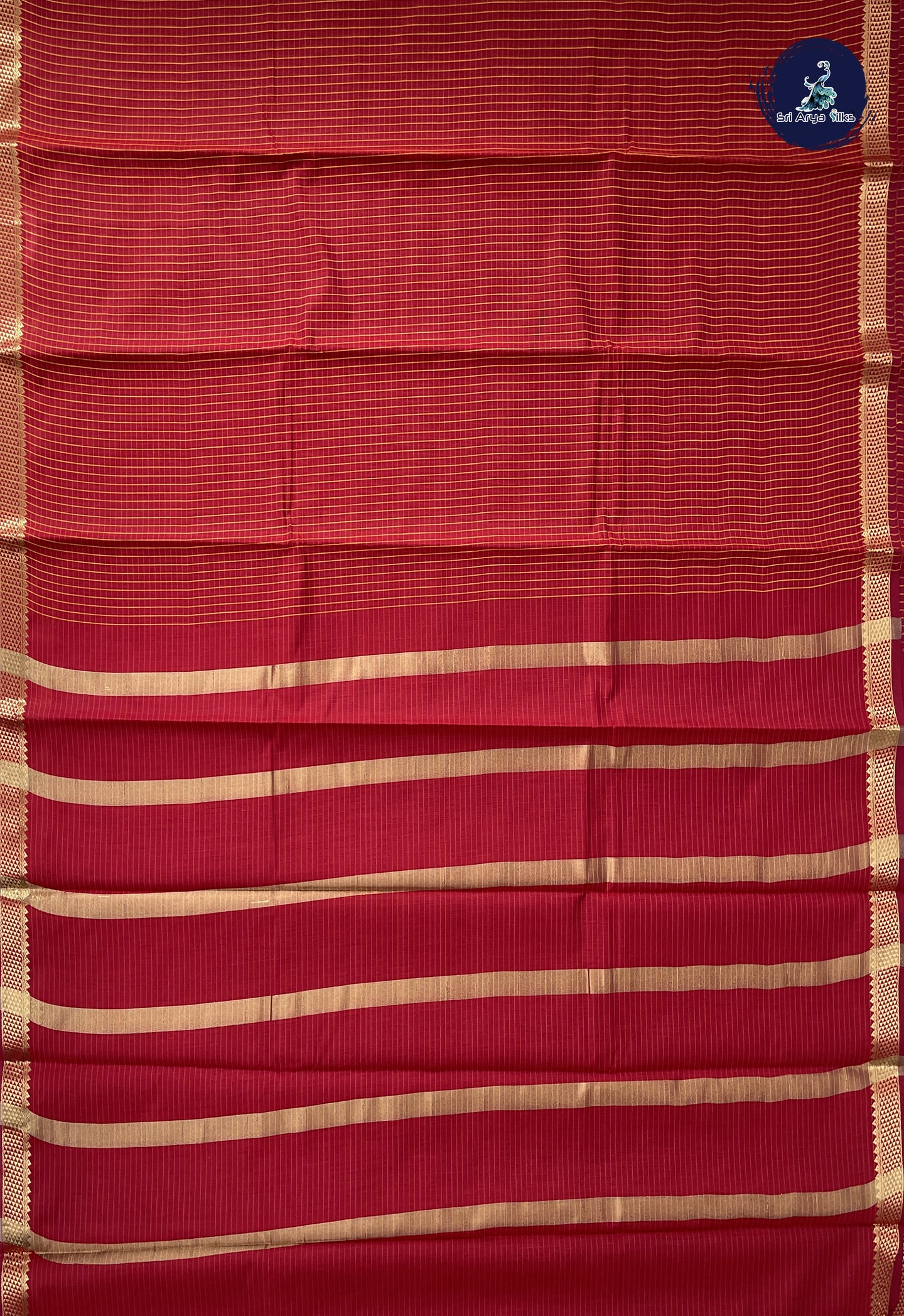 Red Semi Silk Cotton Saree With Checked Pattern