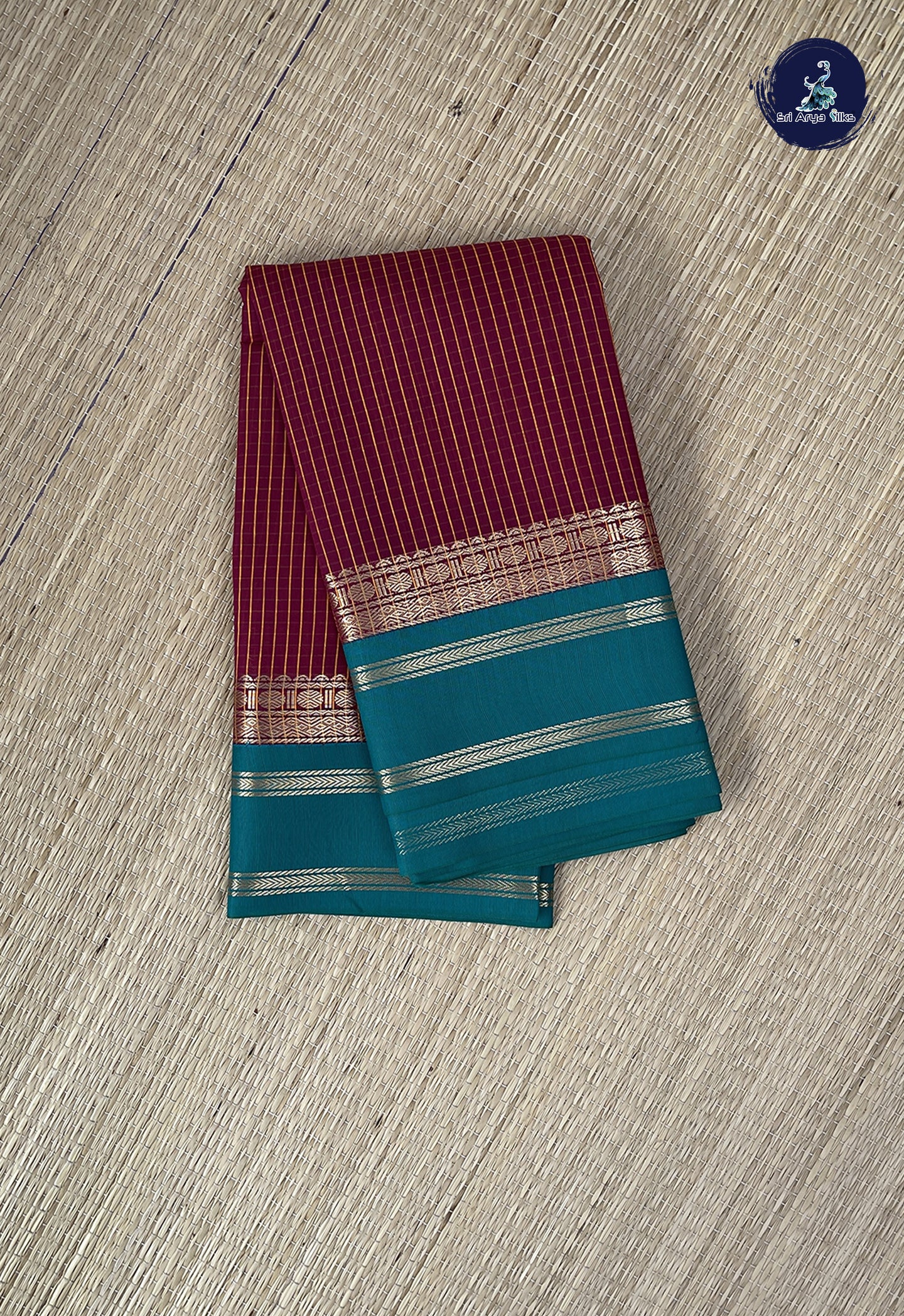 Maroon Semi Silk Cotton Saree With Checked Pattern