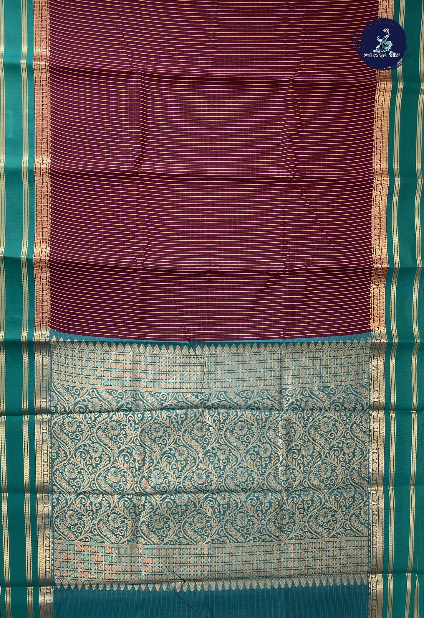 Dual Tone Maroon Semi Silk Cotton Saree With Checked Pattern
