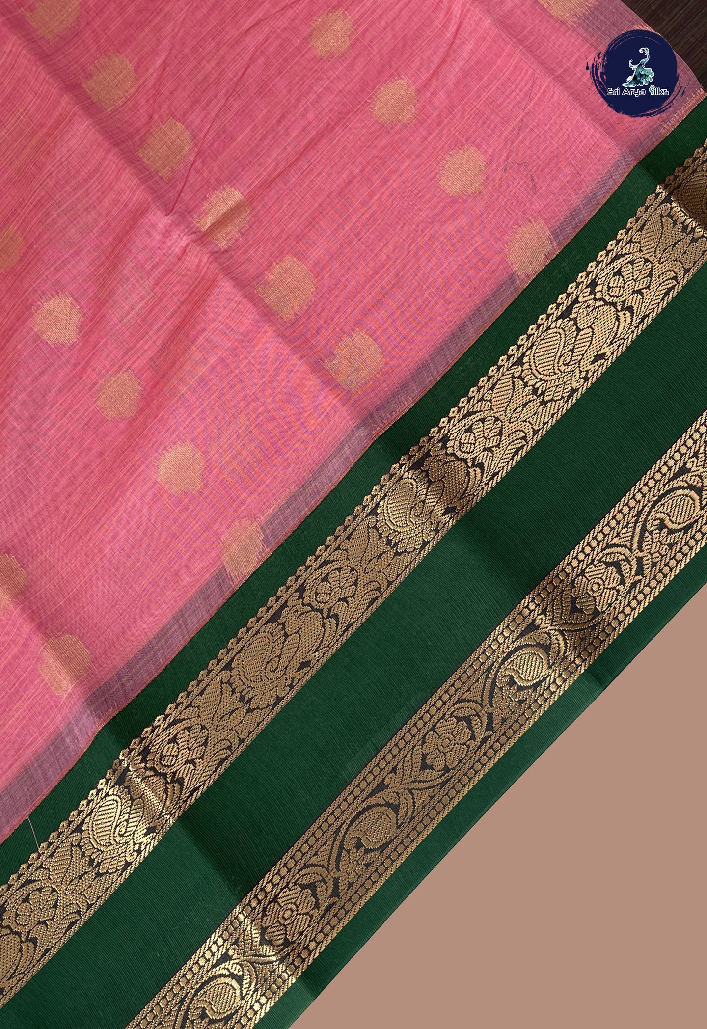 Lotus Pink Semi Silk Cotton Saree With Zari Buttas Pattern
