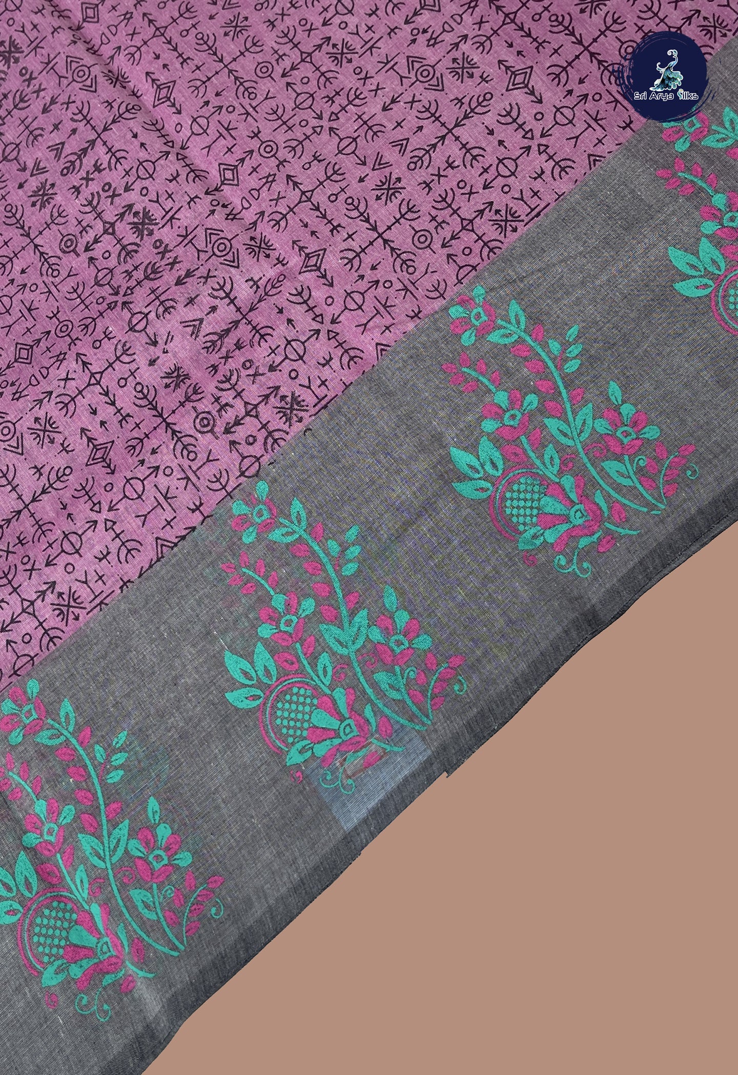 Lavender Cotton Saree With Printed Pattern