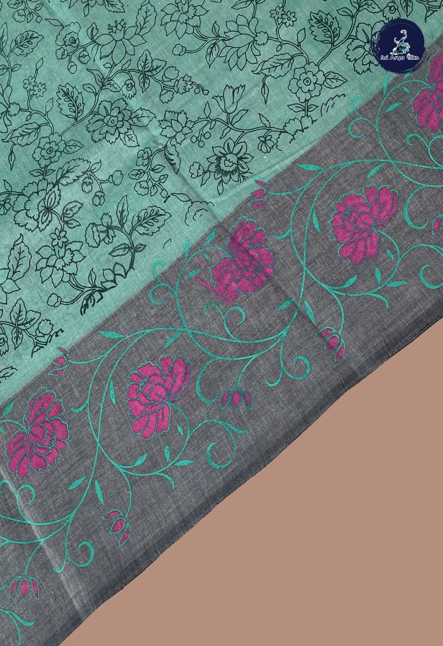 Pastel Green Cotton Saree With Printed Pattern