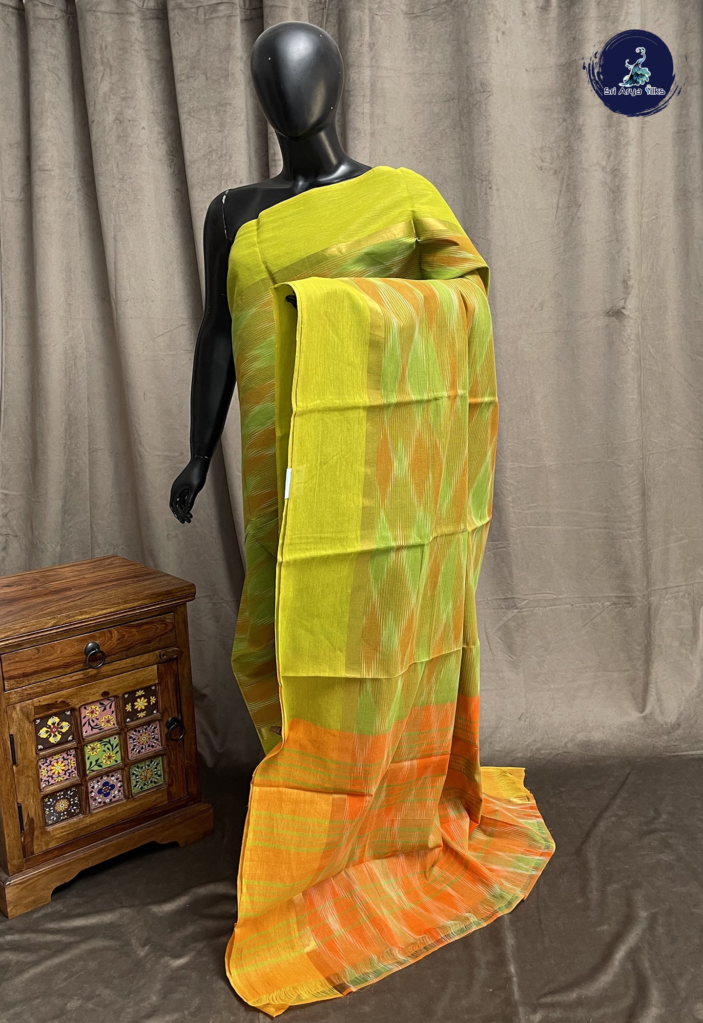 Mehendi Green Pochampally Saree With Ikat Pattern