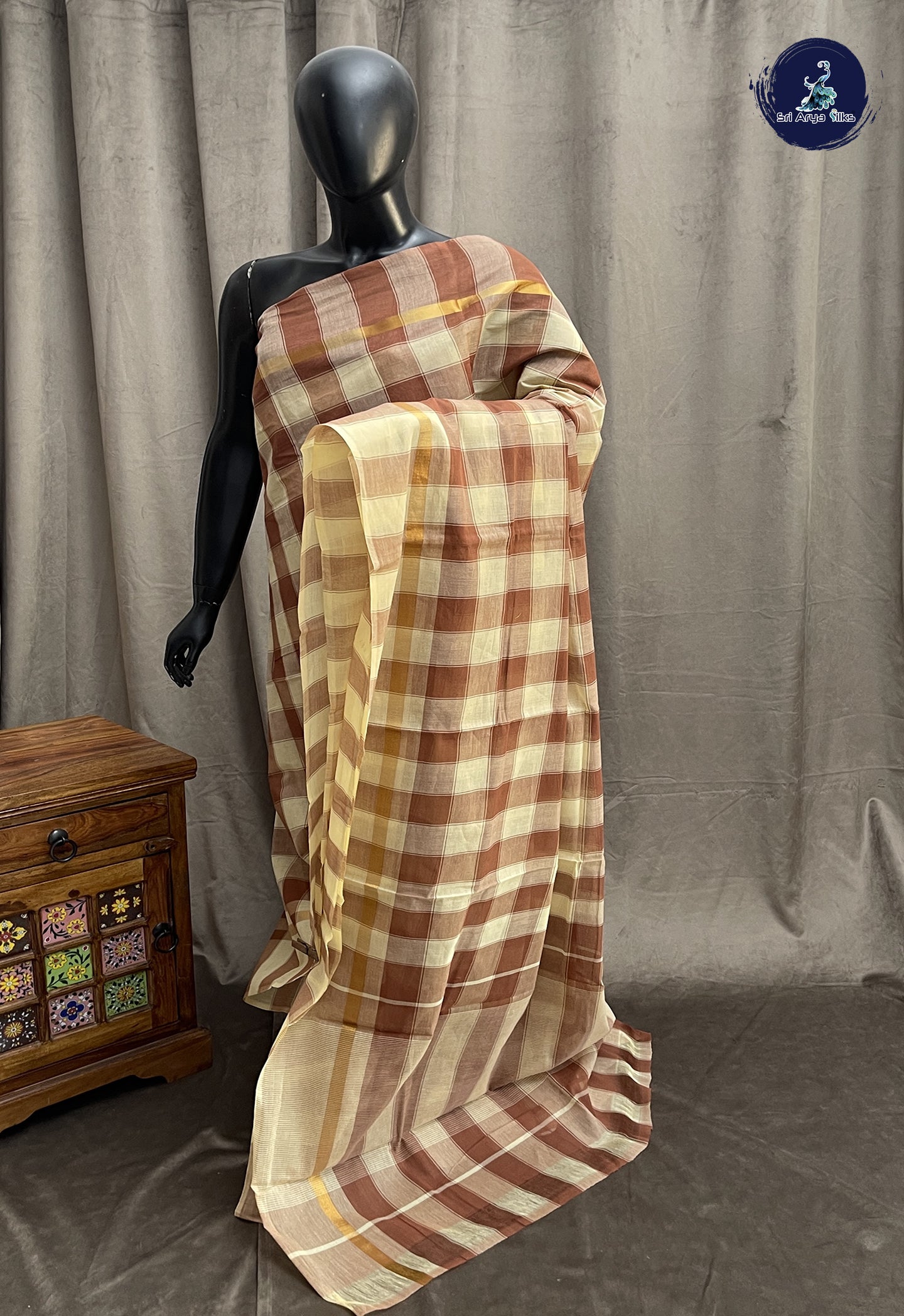 Multi Colour Cotton Saree With Checked Pattern
