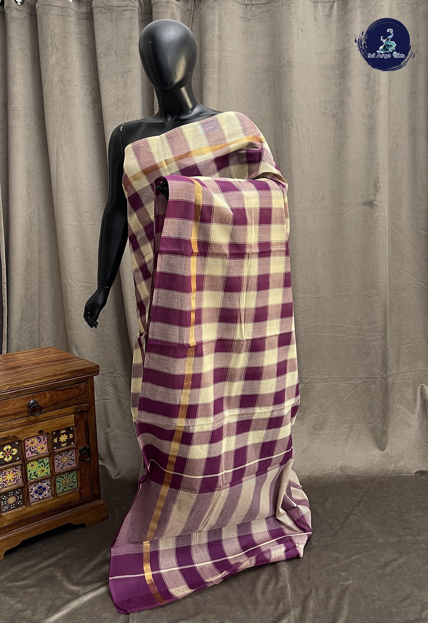 Multi Colour Cotton Saree With Checked Pattern