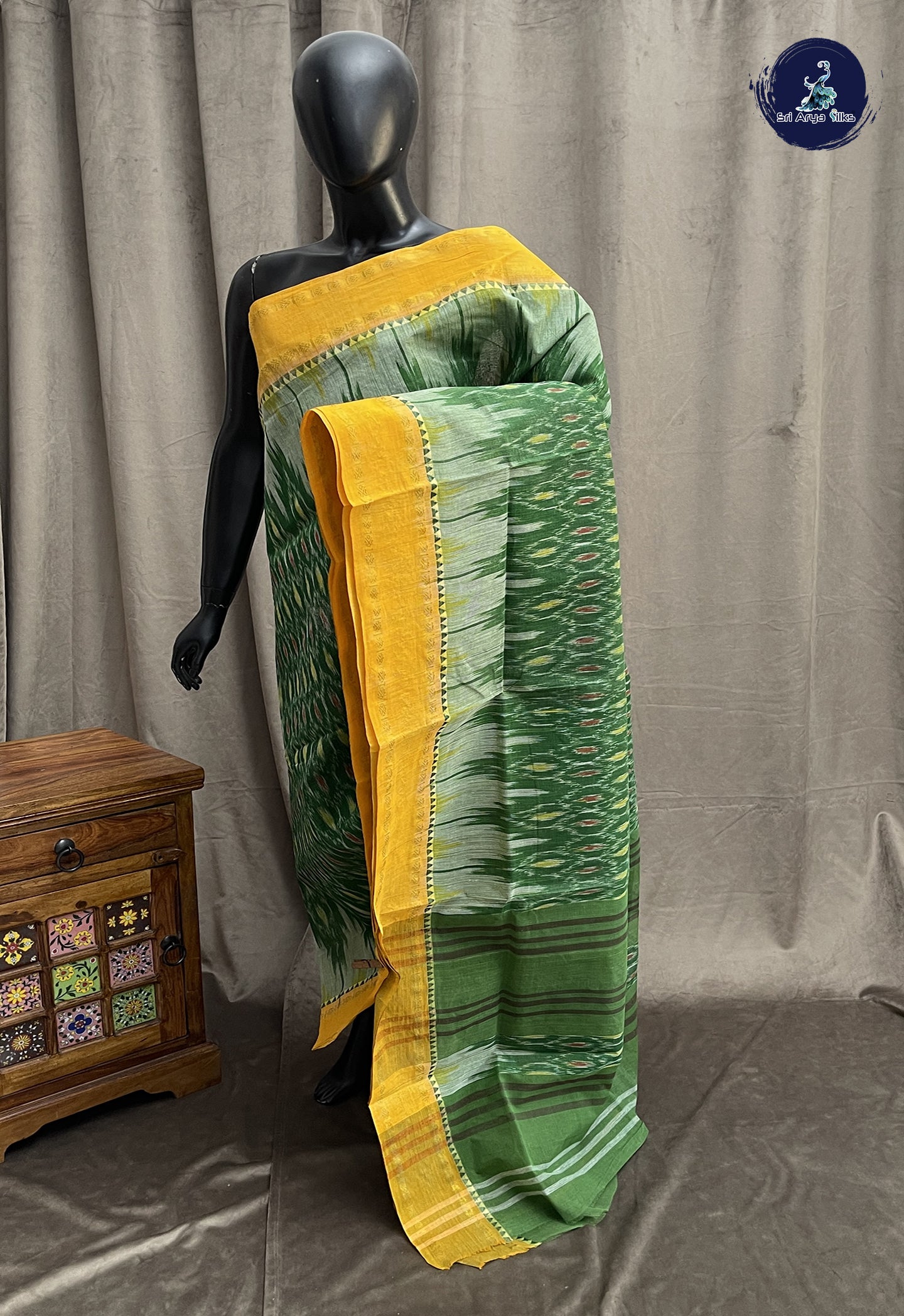 Green Pochampally Saree With Patola Pattern