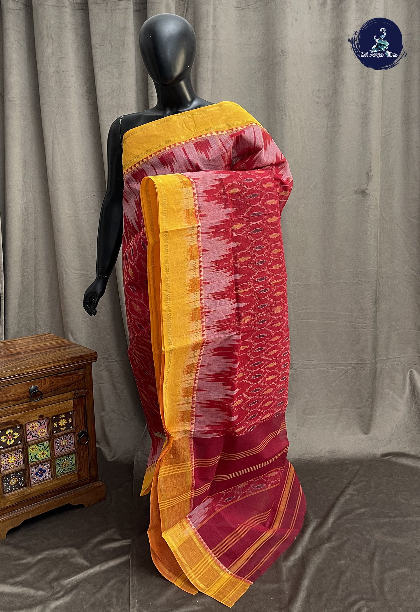 Red Pochampally Saree With Patola Pattern