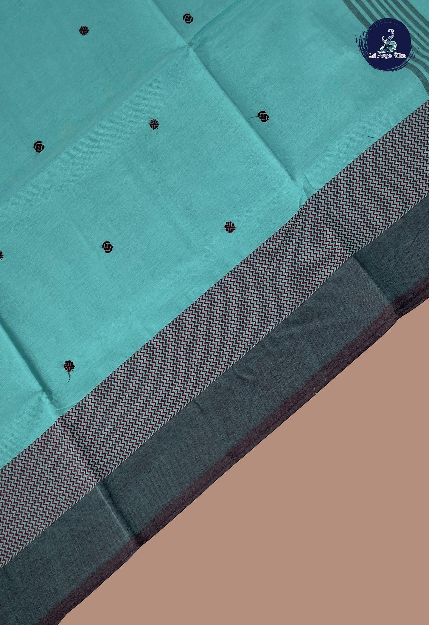Blue Chettinad Cotton Saree With Buttas Pattern