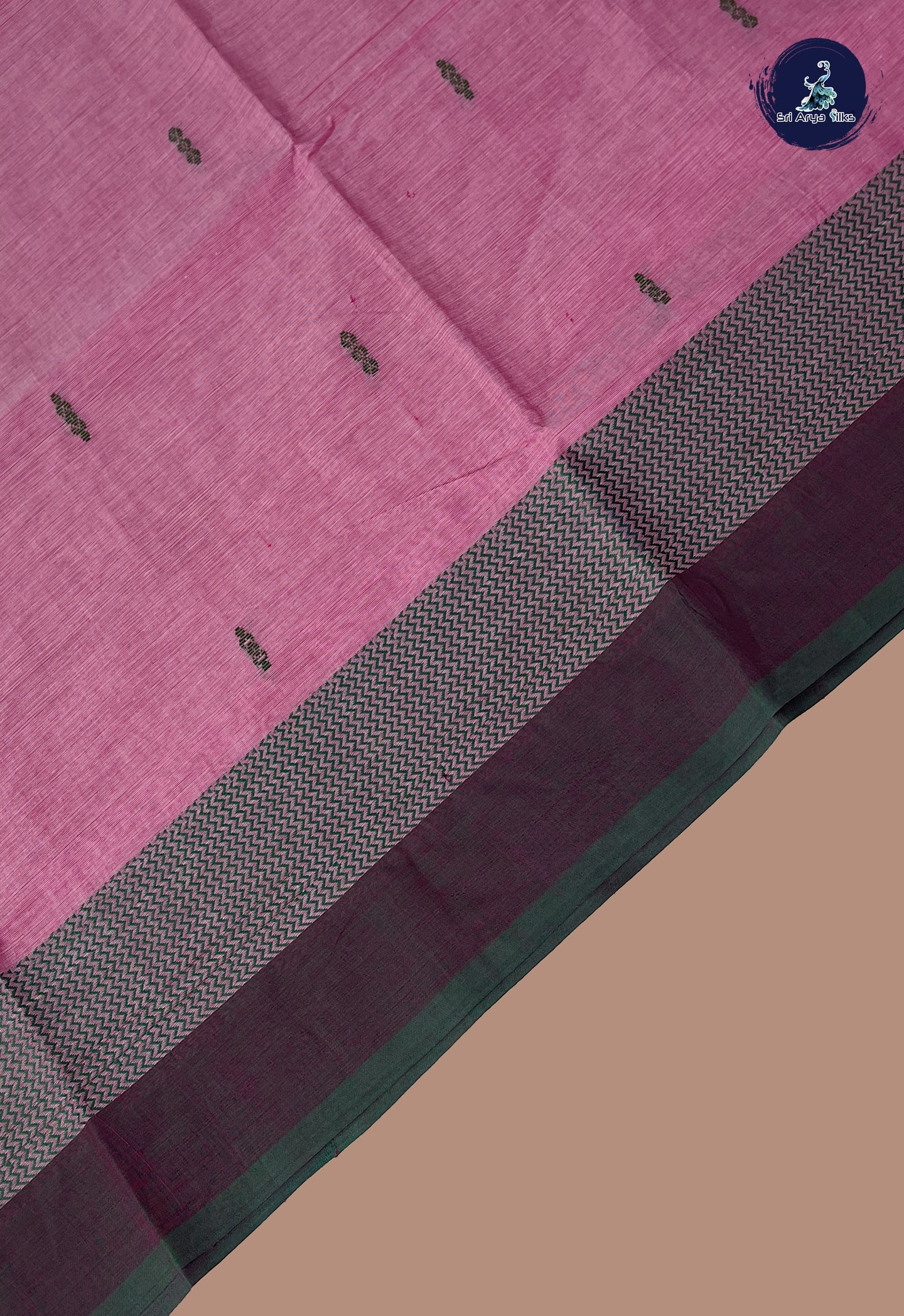 Light Pink Chettinad Cotton Saree With Buttas Pattern