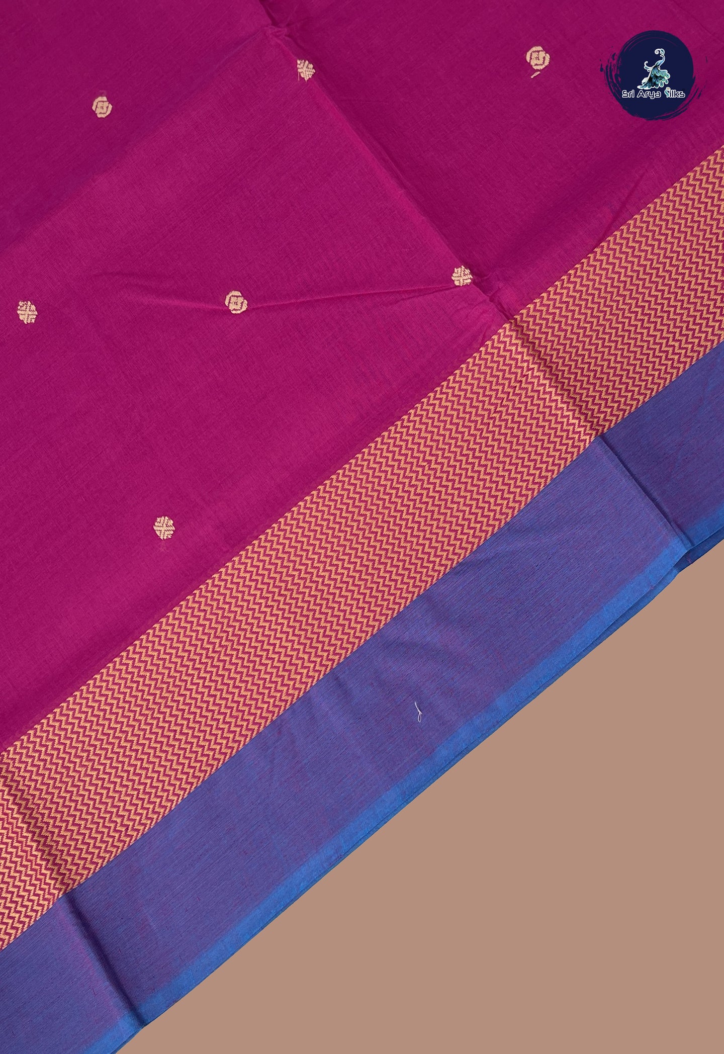 Magenta Chettinad Cotton Saree With Buttas Pattern