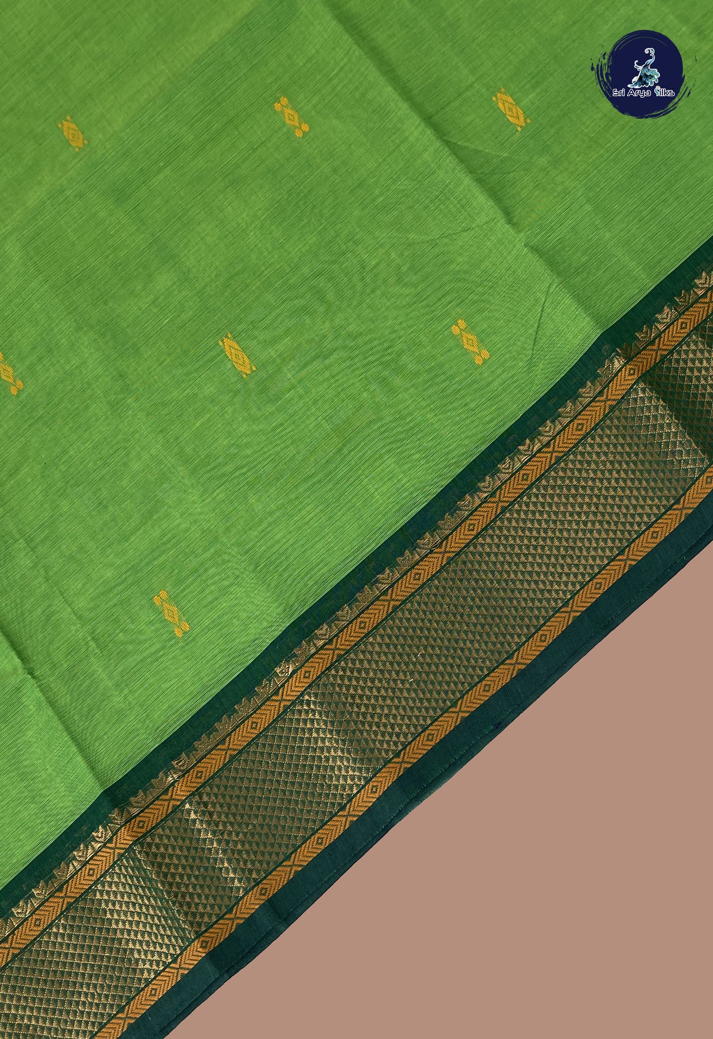 Light Green Chettinad Cotton Saree With Buttas Pattern