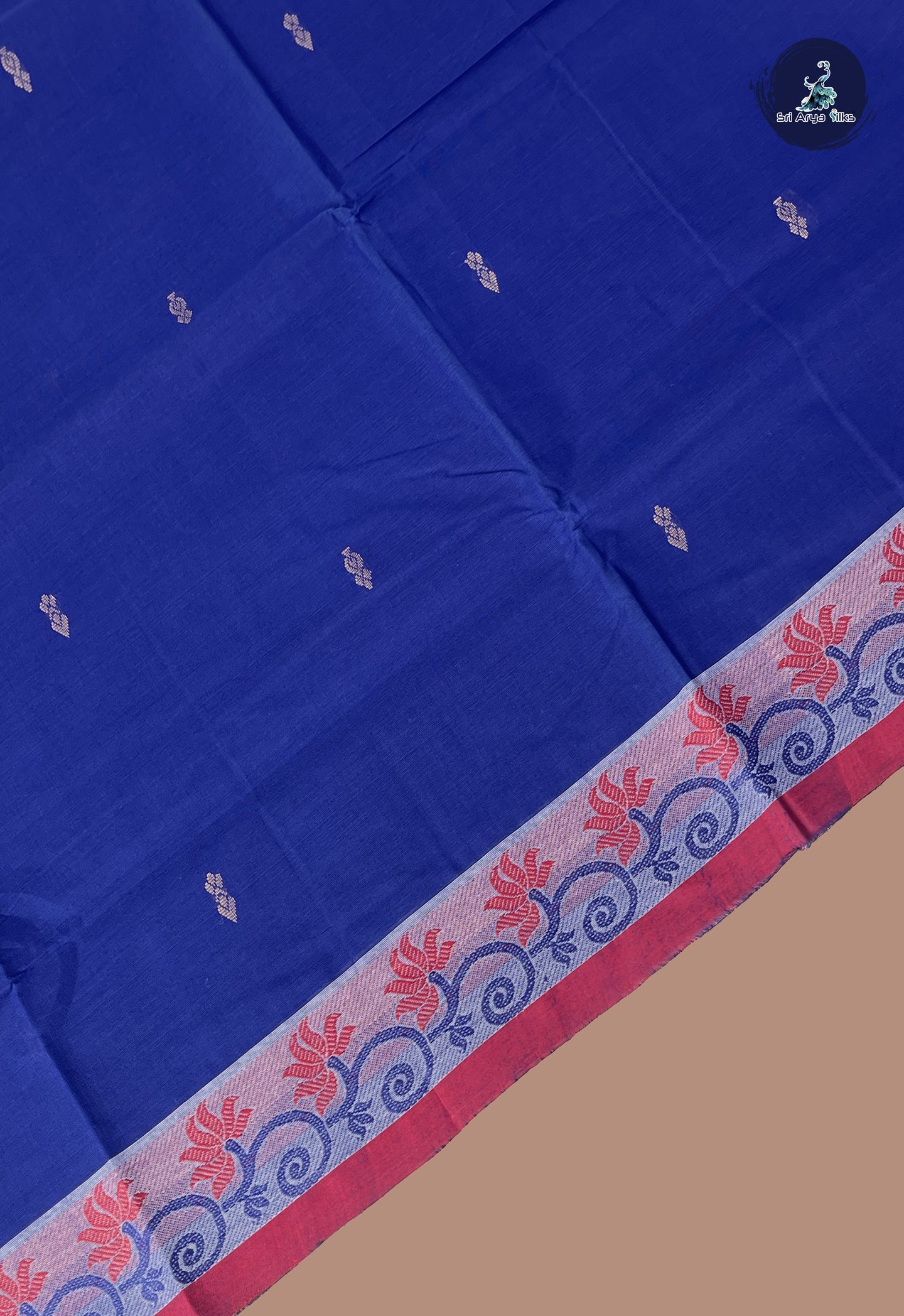 Dark Blue Chettinad Cotton Saree With Buttas Pattern