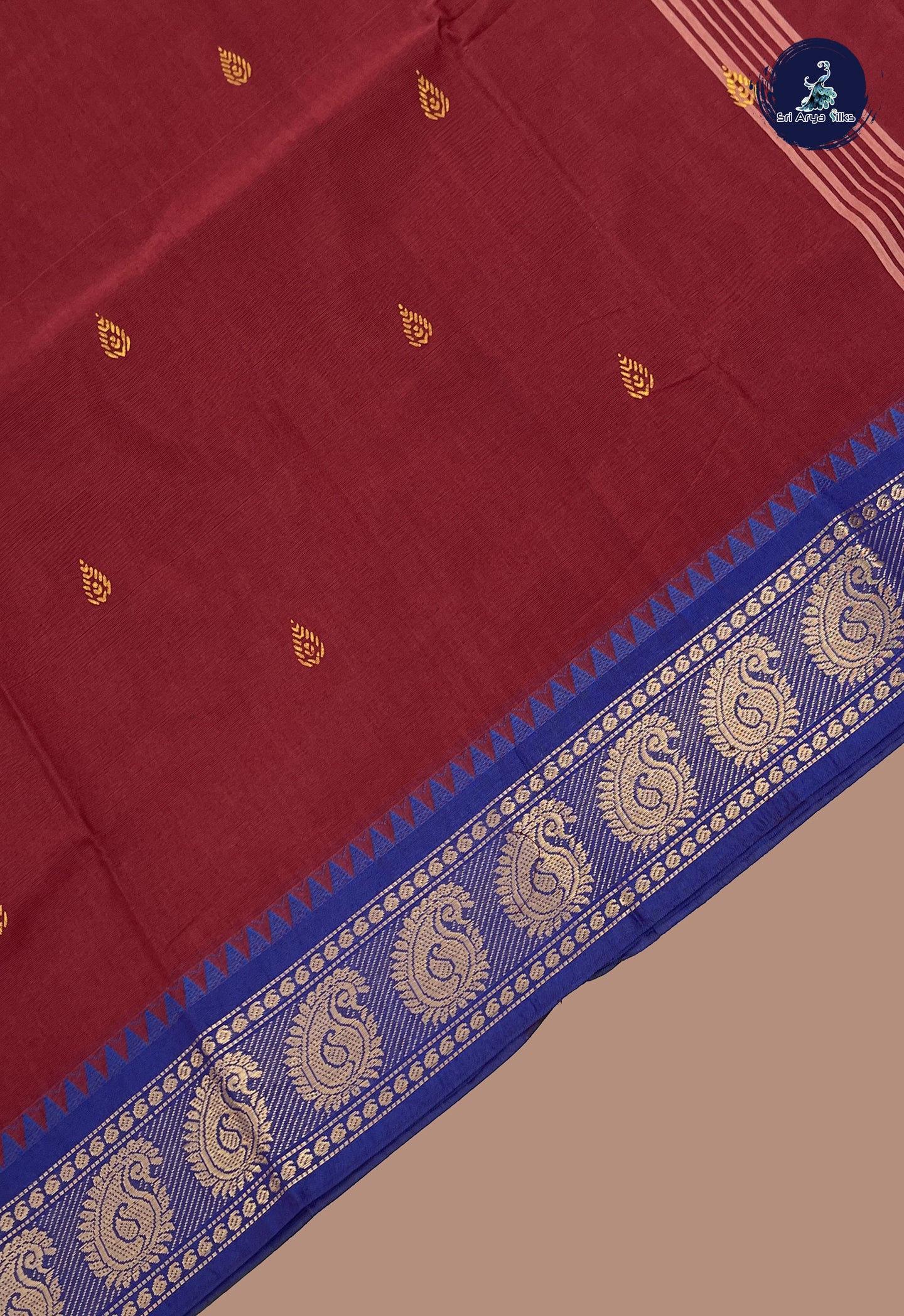 Arakku Chettinad Cotton Saree With Buttas Pattern